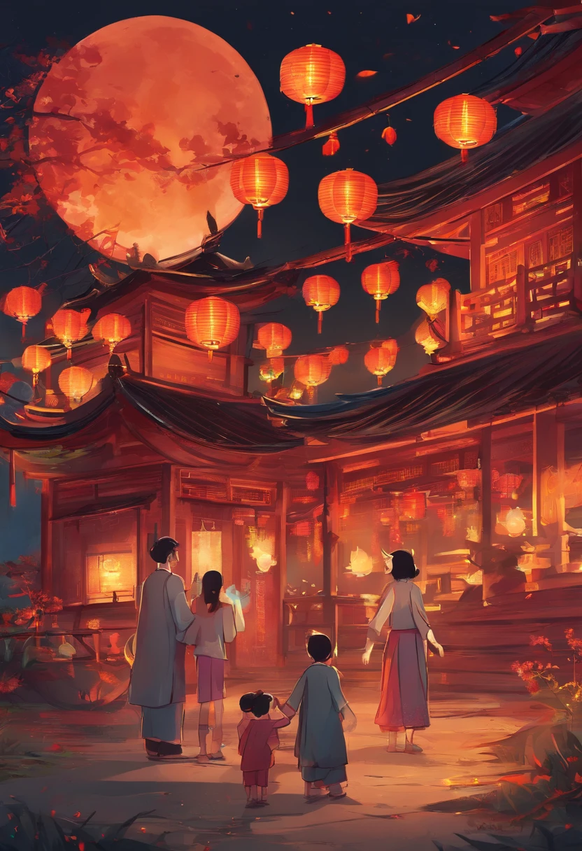 The family celebrates the Mid-Autumn Festival
