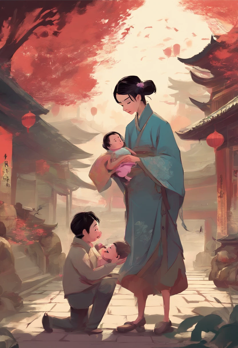 The beautiful 16-year-old queen holds a (baby prince:1.5) wearing shavings in her arms, Walking, Straight eyes, radiating a brilliant aura, Rosary handle, Crown Team, (Systemic: 2.0), Stand in the cloud, our lady, (full body: 2.0) anime, cinematic lighting, Futurism, Surrealism, anatomically correct, 4K, 8k, super detail,