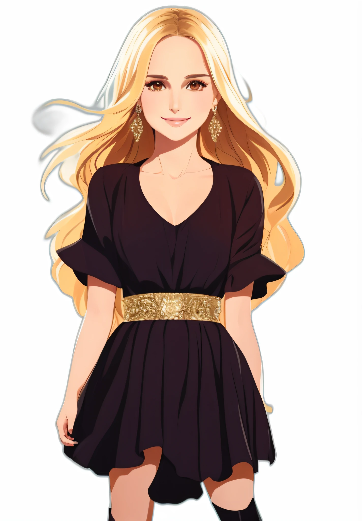 uo,flat vector art,woman,beautiful anime style woman,Natalie Portman,(dark brown eyes),big smile,blonde hair,,flat colors,cute head,standing in the center of the view,wear red toptank and denim shorts,wide angle,epicted in a medium body shot. She is the main focus of the image, capturing her elegance and beauty,clean detailed faces, intricate clothing, analogous colors, glowing shadows, beautiful gradient, depth of field, clean image, high quality, high detail, high definition, Luminous Studio graphics engine,
