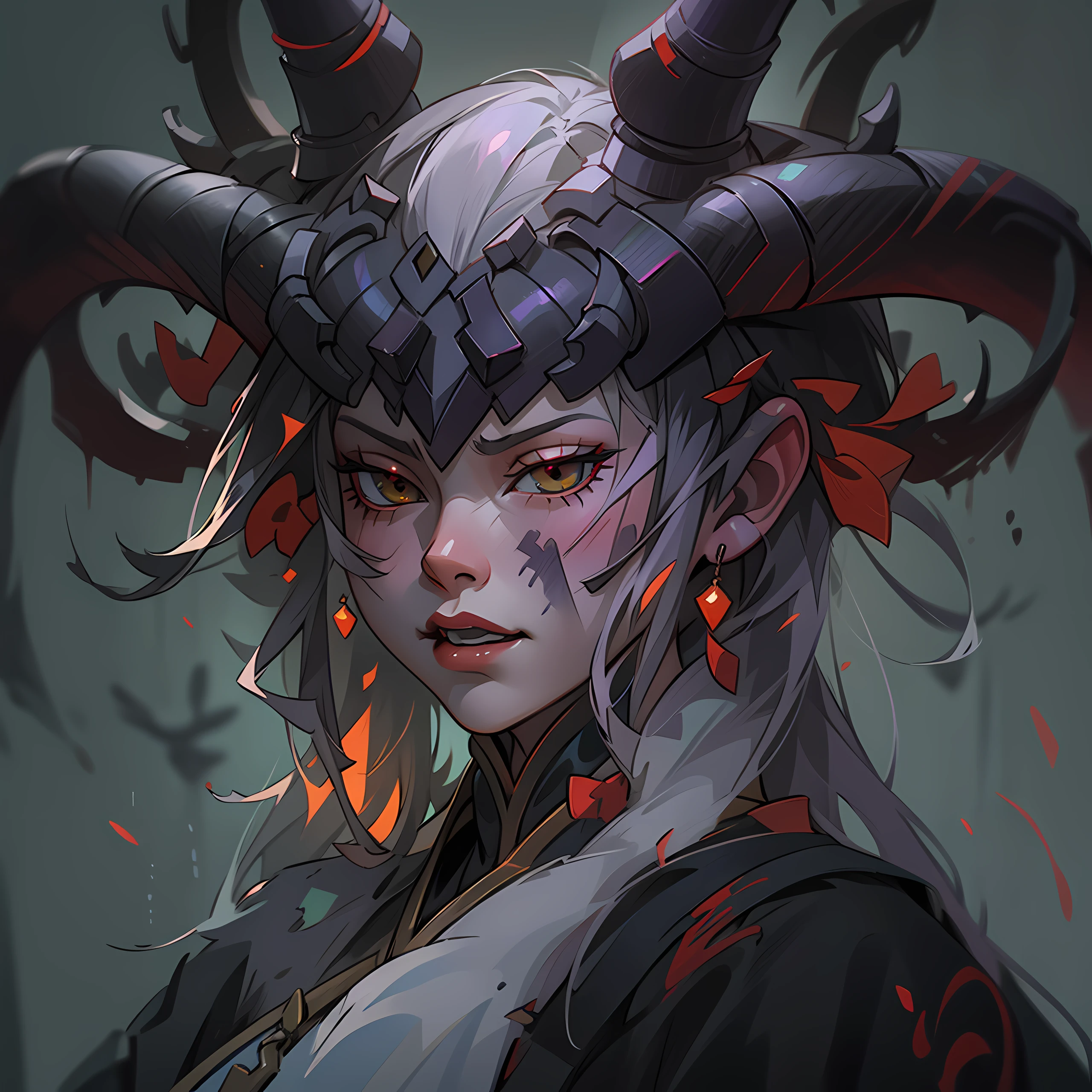 a close up of a woman with horns and a demon face, digital art inspired by Li Mei-shu, cgsociety contest winner, digital art, albedo from overlord, onmyoji portrait, deviantart artstation cgscosiety, fanart best artstation, badass anime 8 k, portrait gapmoe yandere grimdark, widowmaker