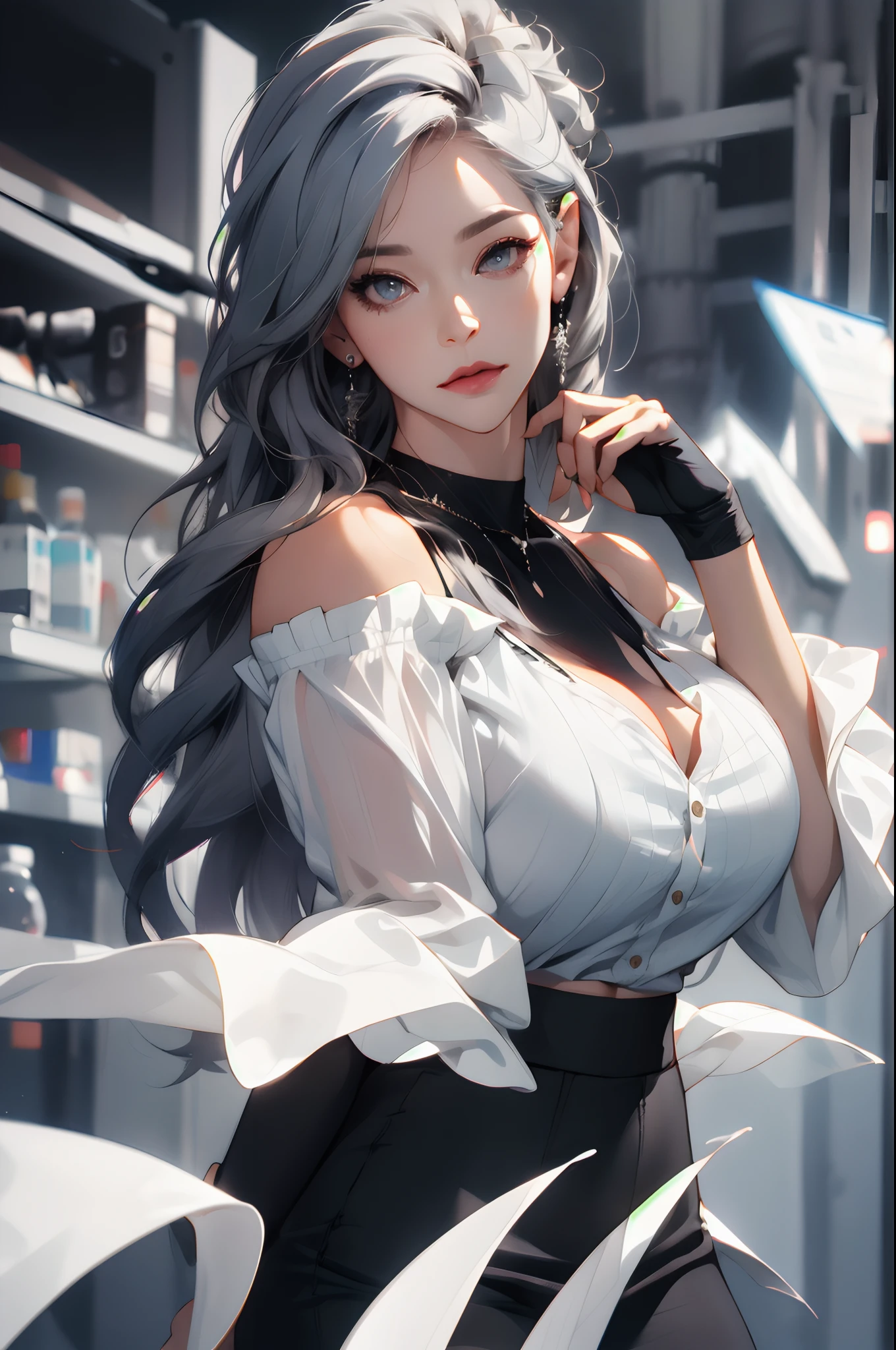 a close up of a woman holding a flask in a laboratory, extremely detailed artgerm, style artgerm, ig model | artgerm, range murata and artgerm, artgerm detailed, artgerm. high detail, in the style artgerm, artgerm art, artgerm. anime illustration