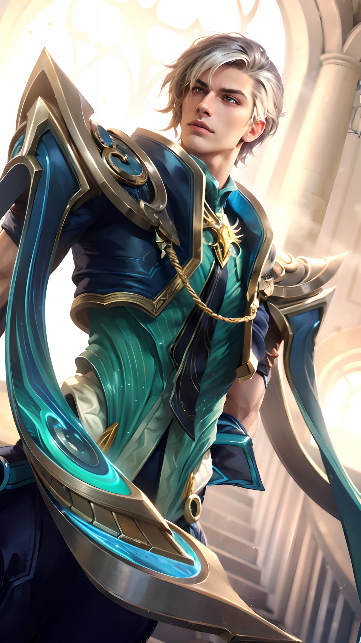 (Intricate Details, Masterpiece, Best Quality, High Resolution, 8k), (1man), (male:1.2), mature, dandy face, finely detailed eyes and face, toned body, masculine appeal, commanding presence, hot stud, bulging biceps and triceps, well-developed quadriceps and hamstrings, light skin, burgundy straight layered bangs hair, aquamarine eyes,  ornate details,  portrait, solo, half shot, looking down, detailed background, detailed face, (cogpunkai, cogpunk theme:1.1),  tech-mage,   [magic|technology], melding of spellcraft and advanced technology,  intricate [spellcasting clothes|mechanical gear], gear shaped glyphs,  ancient crystals,  [gears|ancient spell],  floating particles,  [innovative|enchanting] aura, high tech vehicle in background,   , finely detailed background, Depth of Field, VFX, young man and handsome