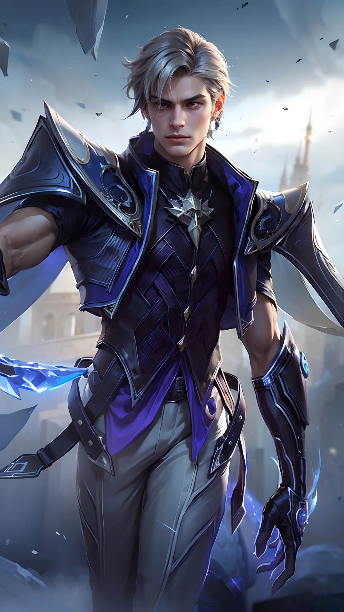 (Intricate Details, Masterpiece, Best Quality, High Resolution, 8k), (1man), (male:1.2), mature, dandy face, finely detailed eyes and face, toned body, masculine appeal, commanding presence, hot stud, bulging biceps and triceps, well-developed quadriceps and hamstrings, light skin, burgundy straight layered bangs hair, aquamarine eyes,  ornate details,  portrait, solo, half shot, looking down, detailed background, detailed face, (cogpunkai, cogpunk theme:1.1),  tech-mage,   [magic|technology], melding of spellcraft and advanced technology,  intricate [spellcasting clothes|mechanical gear], gear shaped glyphs,  ancient crystals,  [gears|ancient spell],  floating particles,  [innovative|enchanting] aura, high tech vehicle in background,   , finely detailed background, Depth of Field, VFX, young man and handsome