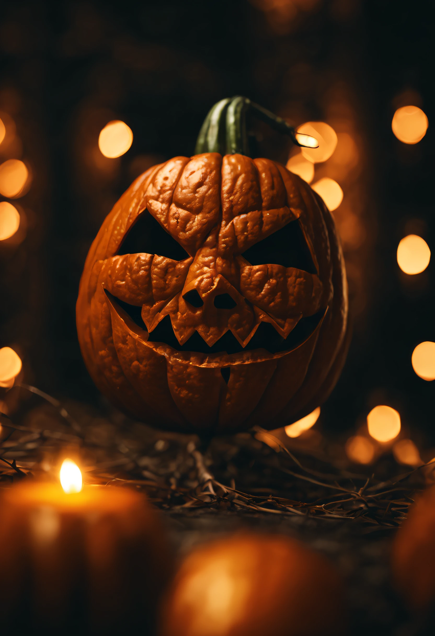 jack-o-lantern anthropomorphic , kaleidoscopic, Dark Paradise, oil, close-up, Game engine rendering, Bokeh, Digital painting, Monochromatic colors, Medieval, Beautiful lighting, realistic dramatic lighting 8k portrait fine details photorealism cinematic intricate details cinematic lighting photo realistic 8k