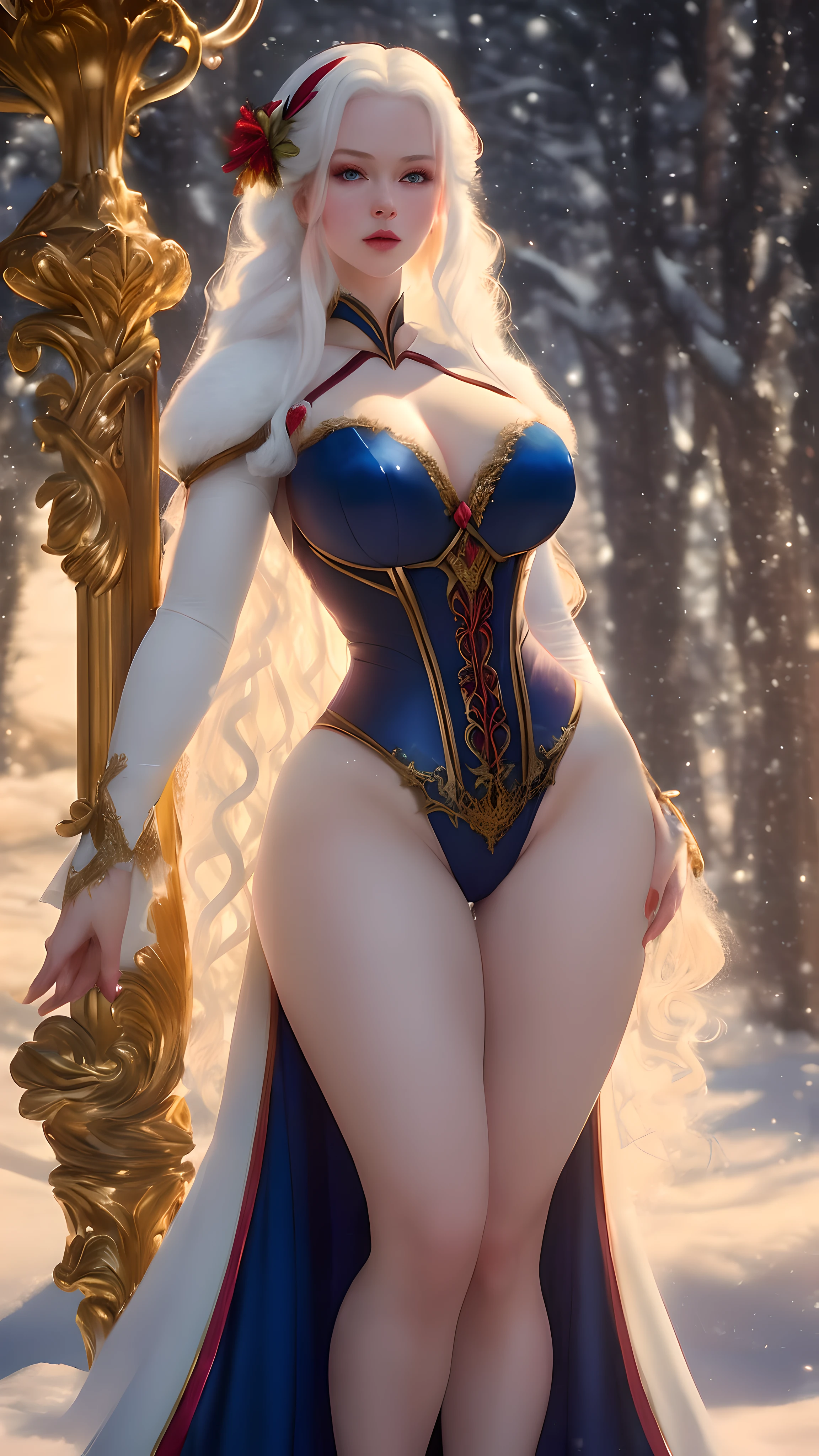 (hyper-realistic full-body photograph) of the ((-yeld Ruan girl:1)), with exceptionally albino_(pale skin and long, dark hairstyles). She possesses a curvy_muscular_((voluptuous and prominent figure with a perfect hourglass silhouette and muscle shaped)),. The image aims to capture her in a bottom-up perspective,  She's ((wearing a Erotic snow_white character costume)), erotic-con showcasing her devotion to the SnowWhite by Disney fandom. This photograph is a celebration of the Disney character, emphasizing the (VFX-enhanced colors that bring a touch of fantasy to the real world). (The camera lens is set at 35mm, offering a wide-angle shot that emphasizes her height, extremely seductively and the intricate details of the costume). (The lighting should be dramatic), ((accentuating the shadows and highlights on her  sexy full figure)) (like by Netflix movie wallpaper) ((The desired level of detail is extraordinarily high, and the image should be in ultra-high definition, highlighting the vivid colors and textures)). The goal is to create a captivating photograph that immerses viewers in a ((hyper-realistic fantasy)).