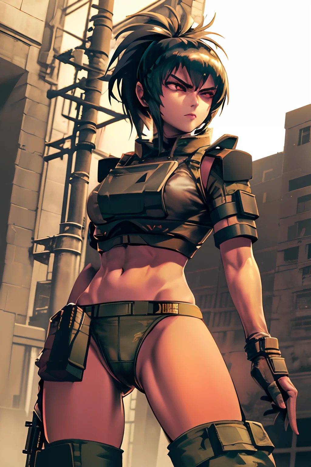 Best quality, masterpiece,bra and panty, serious, dominant, seductive, sexy, military, desert. Cammo, Tactical. Armor, bulletproof vest.