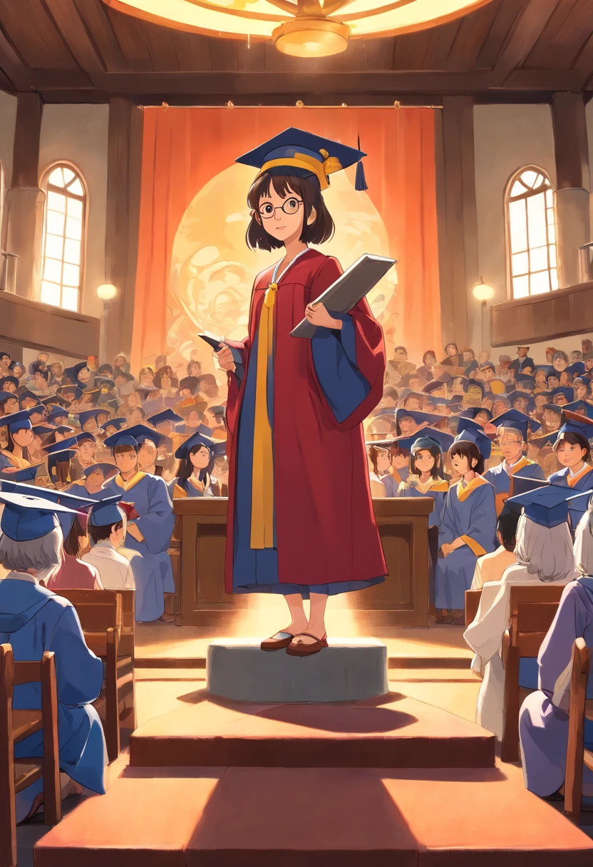 there is a woman in a graduation cap and gown sitting at a podium, nivanh chanthara, nuttavut baiphowongse, wearing an academic gown, patiphan sottiwilai, academy headmaster, patiphan sottiwilaiphong, h. kyoht luterman, thawan duchanee, graduation photo