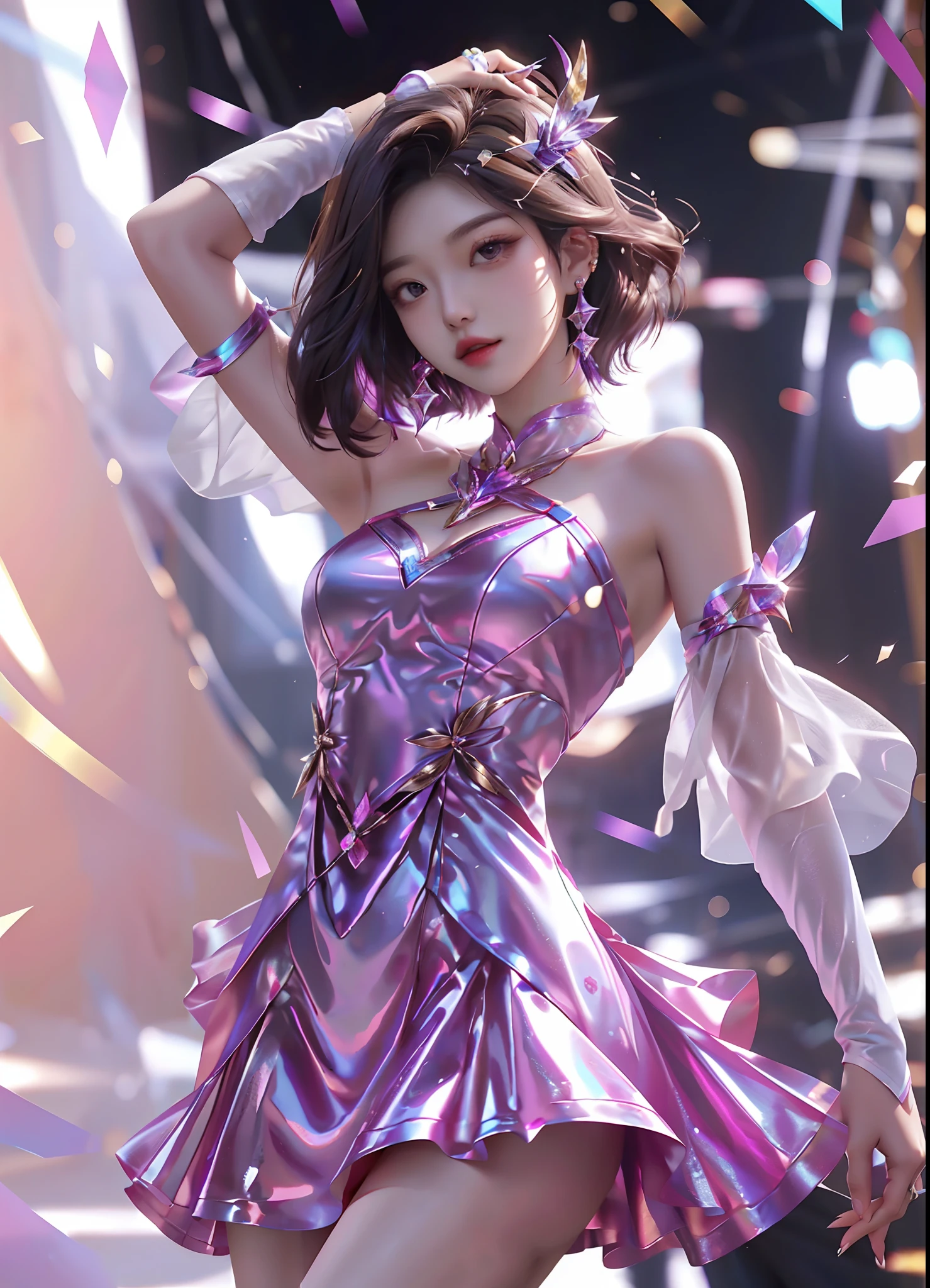 (obra maestra, mejor calidad:1.2), solo, 1 chica, coco adel, sonrisa, mirando al espectador, flores, boina, Pink metal skirt, adentro