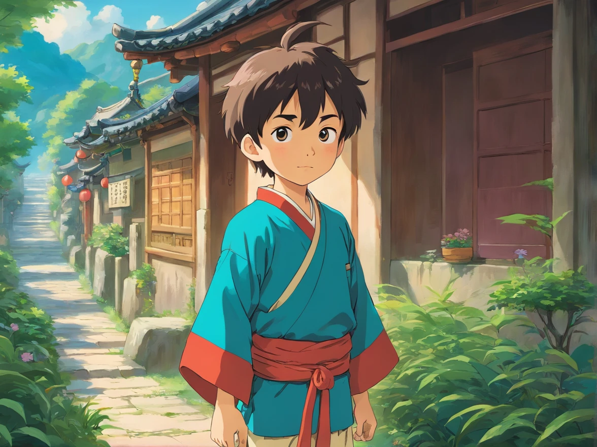 A little boy in Zhuang clothes