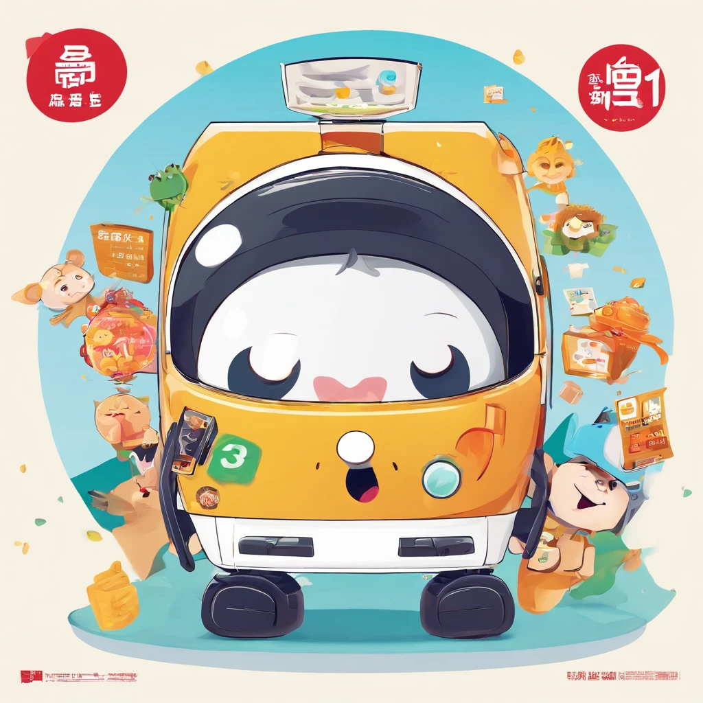 Promotion poster,A white background, cute cartoon characters, one character holding a POS machine, text "Fast development,The exhibition industry is one step ahead"(Do not change).
