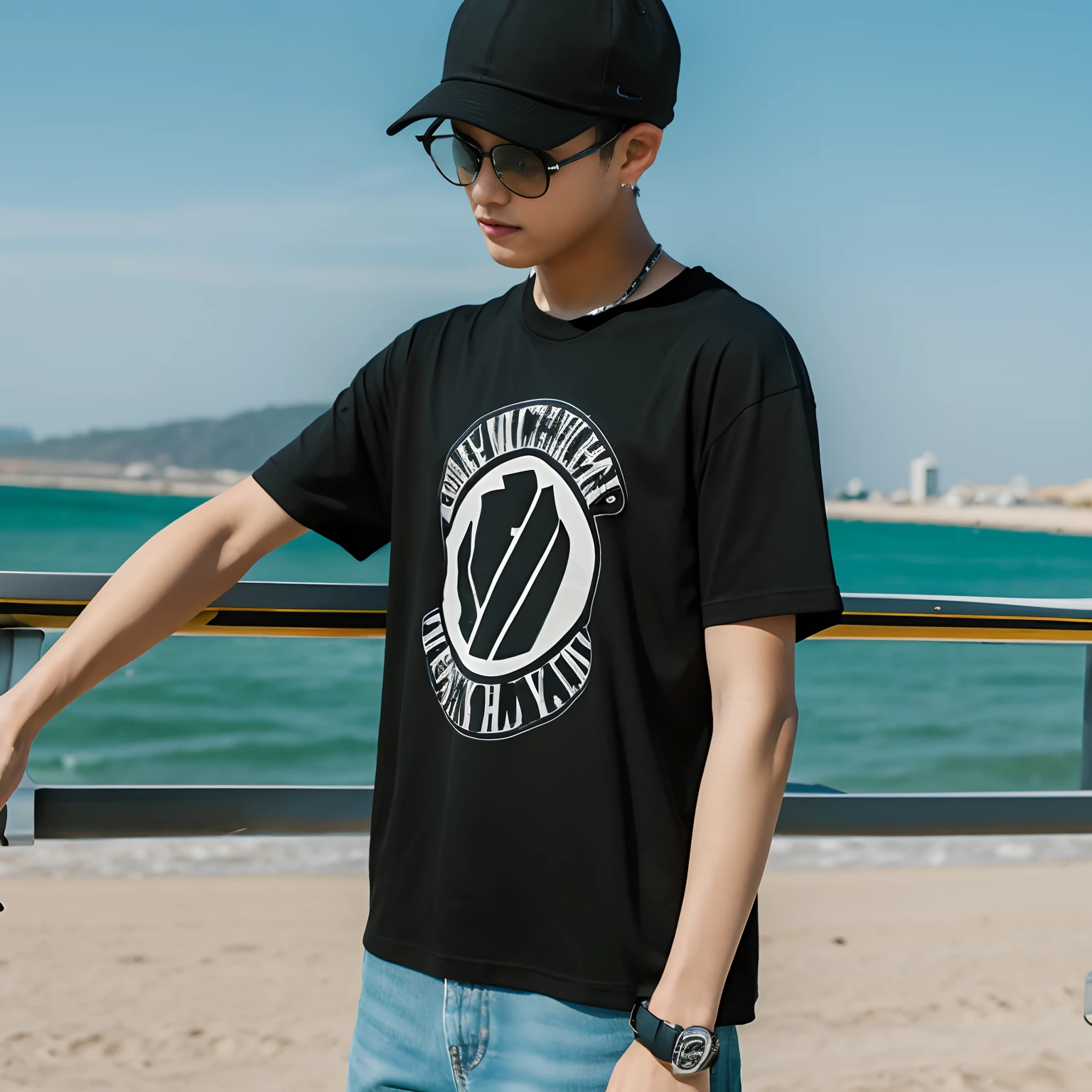 Plain Black T-Shirt Skater Beach