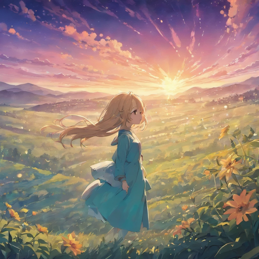 Beautiful landscape of the cosmos countryside、Excelente calidad de imagen、La mejor calidad en el mejor de los casos、hermosos colores、Ambiente con luz natural、Smooth Camera Work、tonos suaves、Resplandor nocturno、Ambiente tranquilo、Elegant atmosphere、Petal dance、Cielo azul y abierto、gentle breeze、sentirse feliz、Rico entorno natural、Beautiful depiction of light。