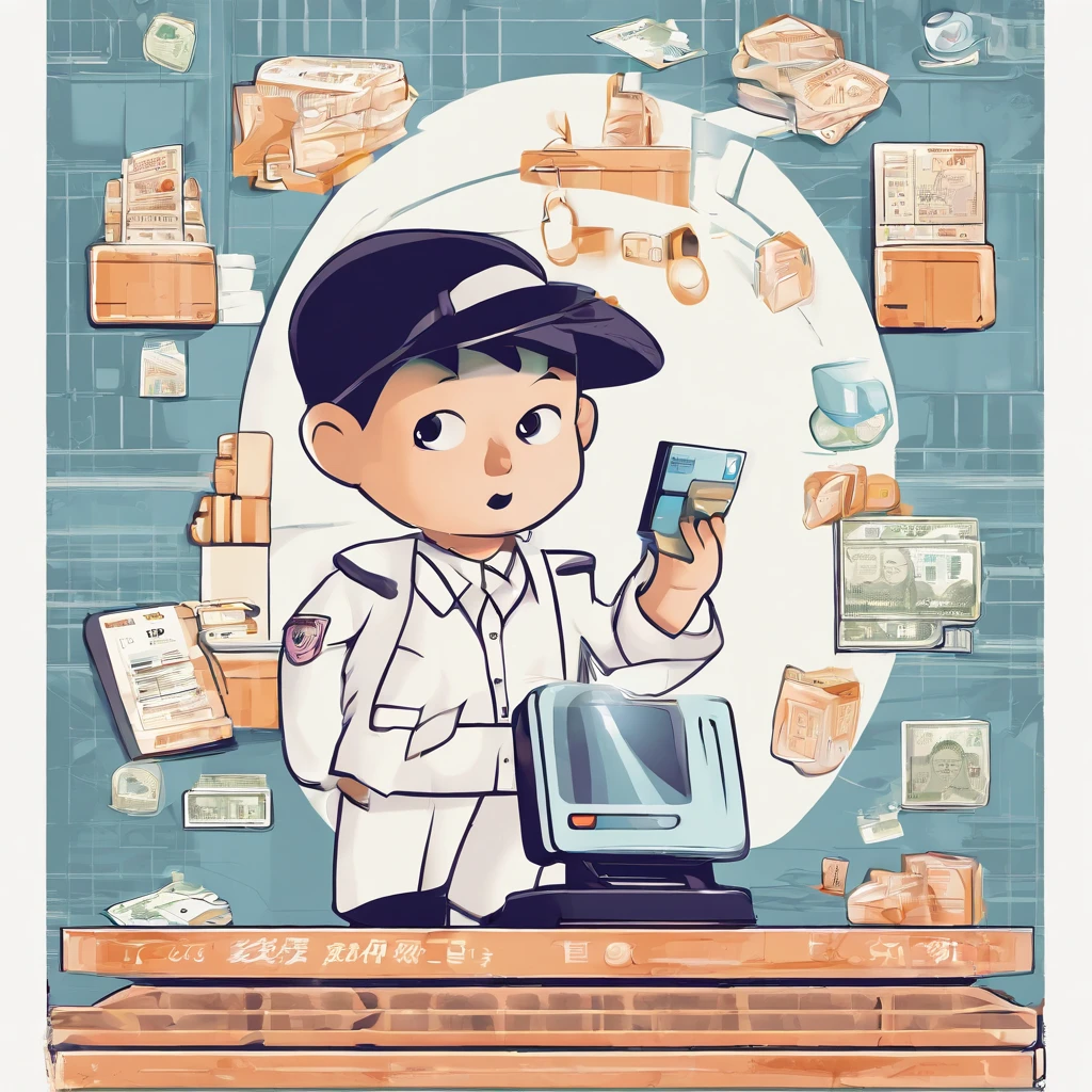 Promotion poster,A white background, cute cartoon characters, one character holding a mini POS machine,Matching payment industry scripts