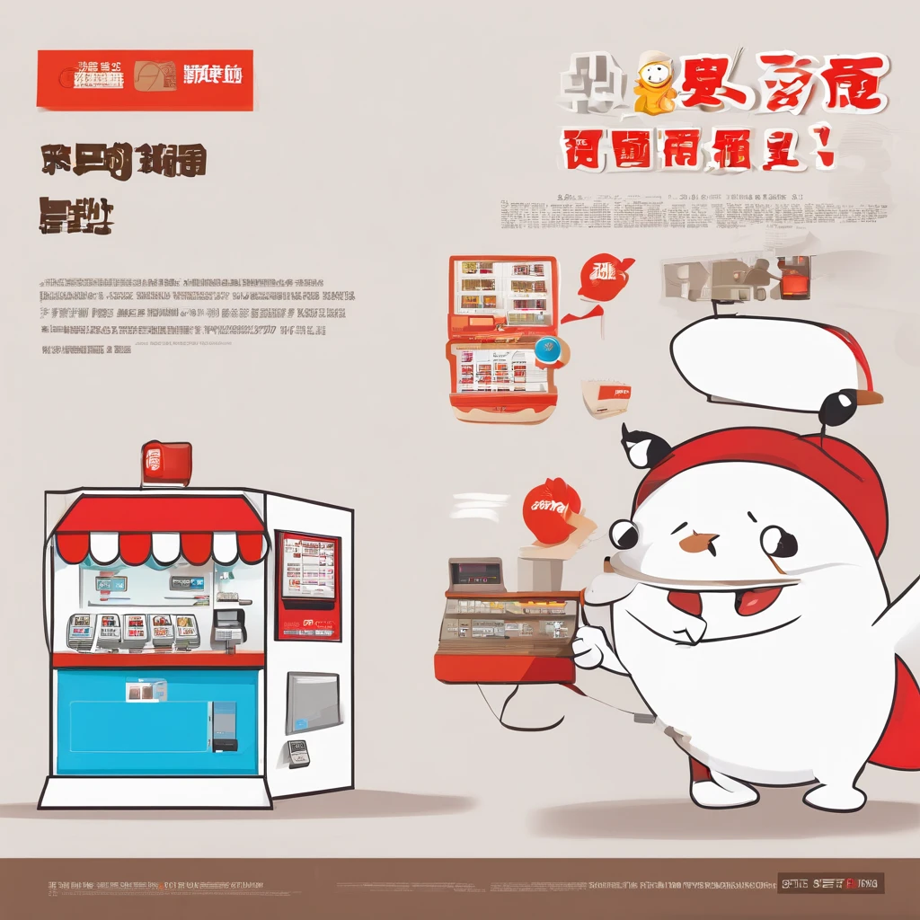 Promotion poster,A white background, cute cartoon characters, one character holding a mini POS machine,Matching payment industry tagline.