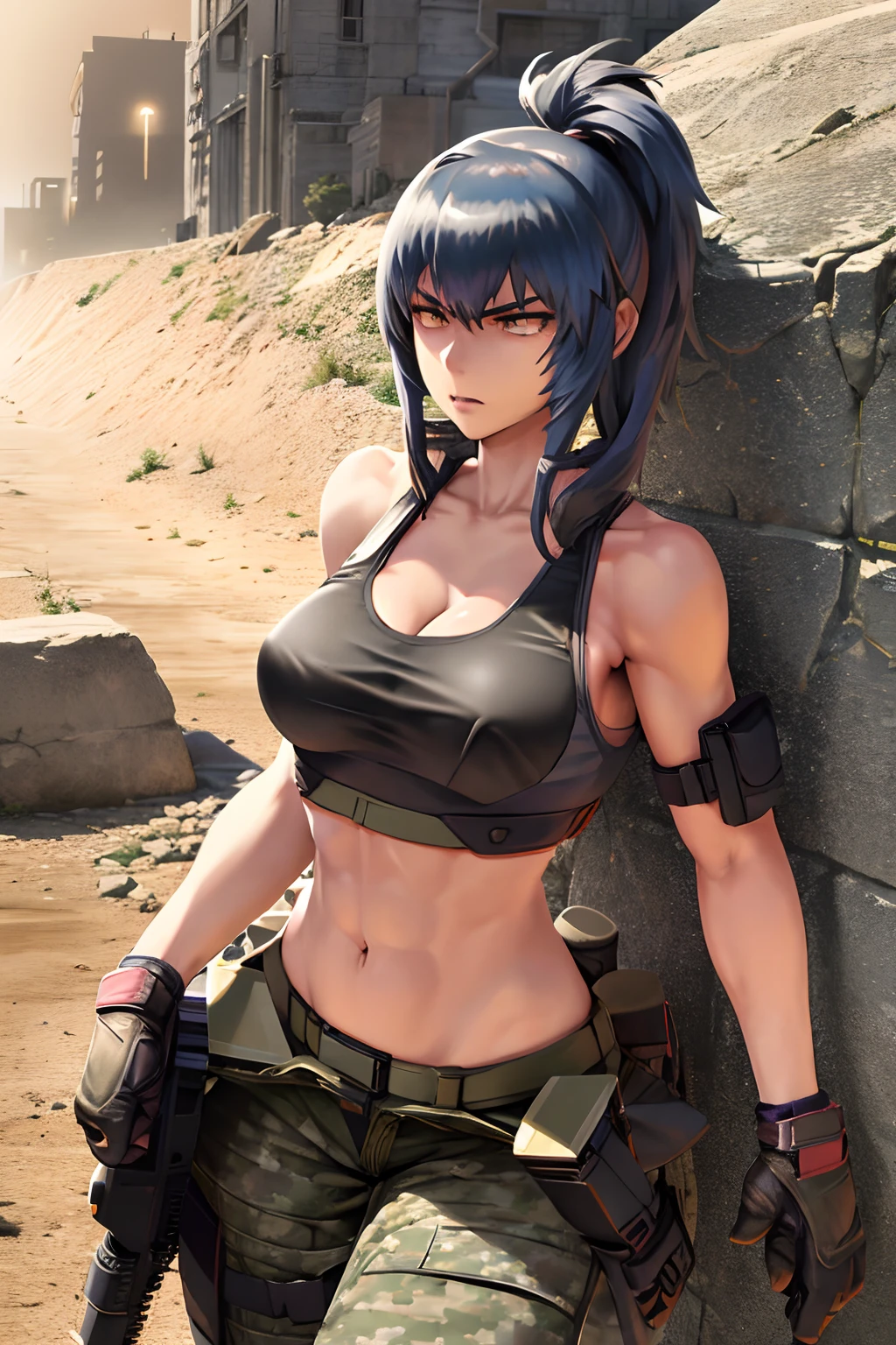 vest and panty,naked,serious,sexy pose,military,desert.Cammo,Sun,hot,guerrilla,tropical,wetting,leona from the king of fighters.