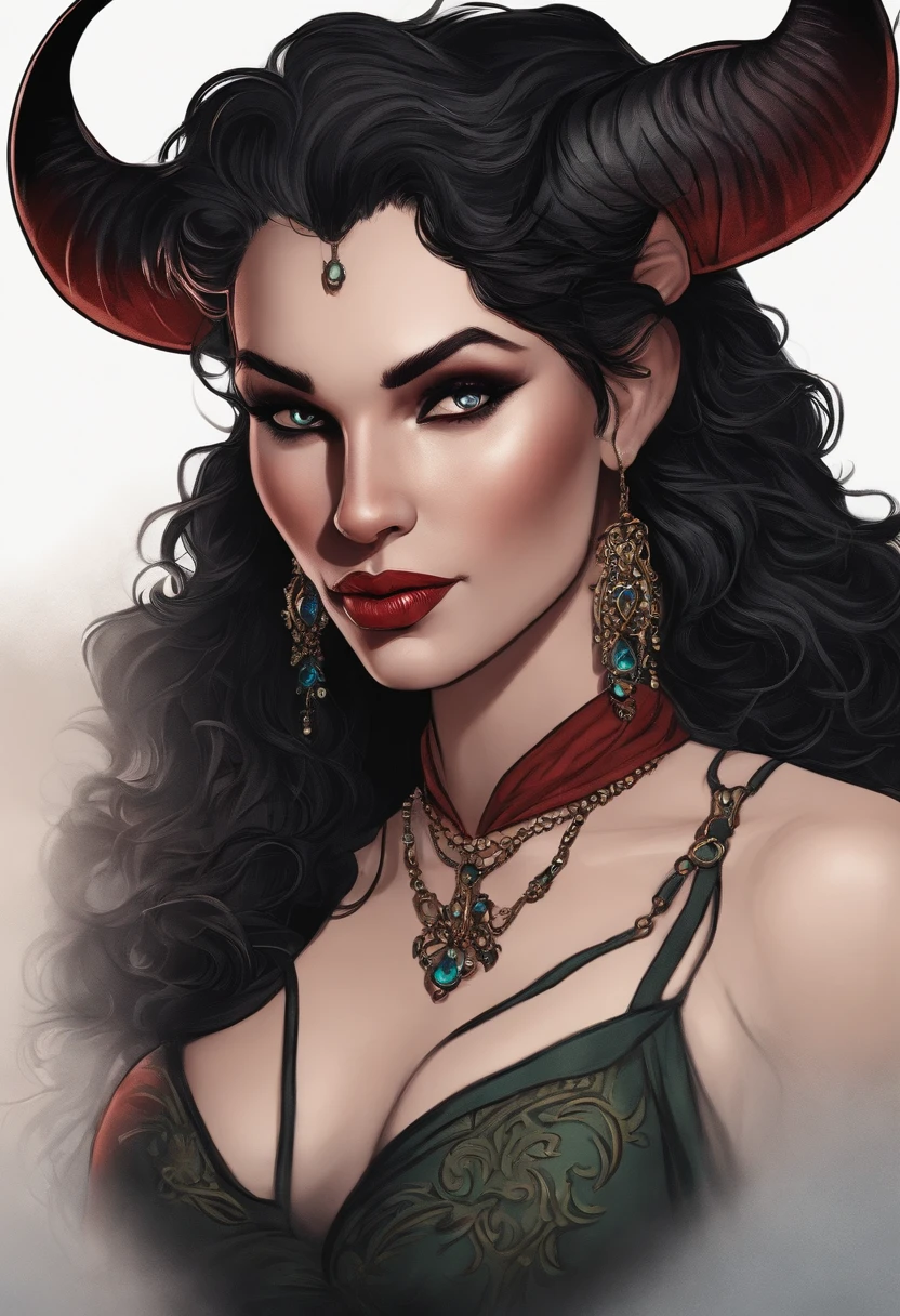 tiefling mulher, ao estilo de phil bourassa