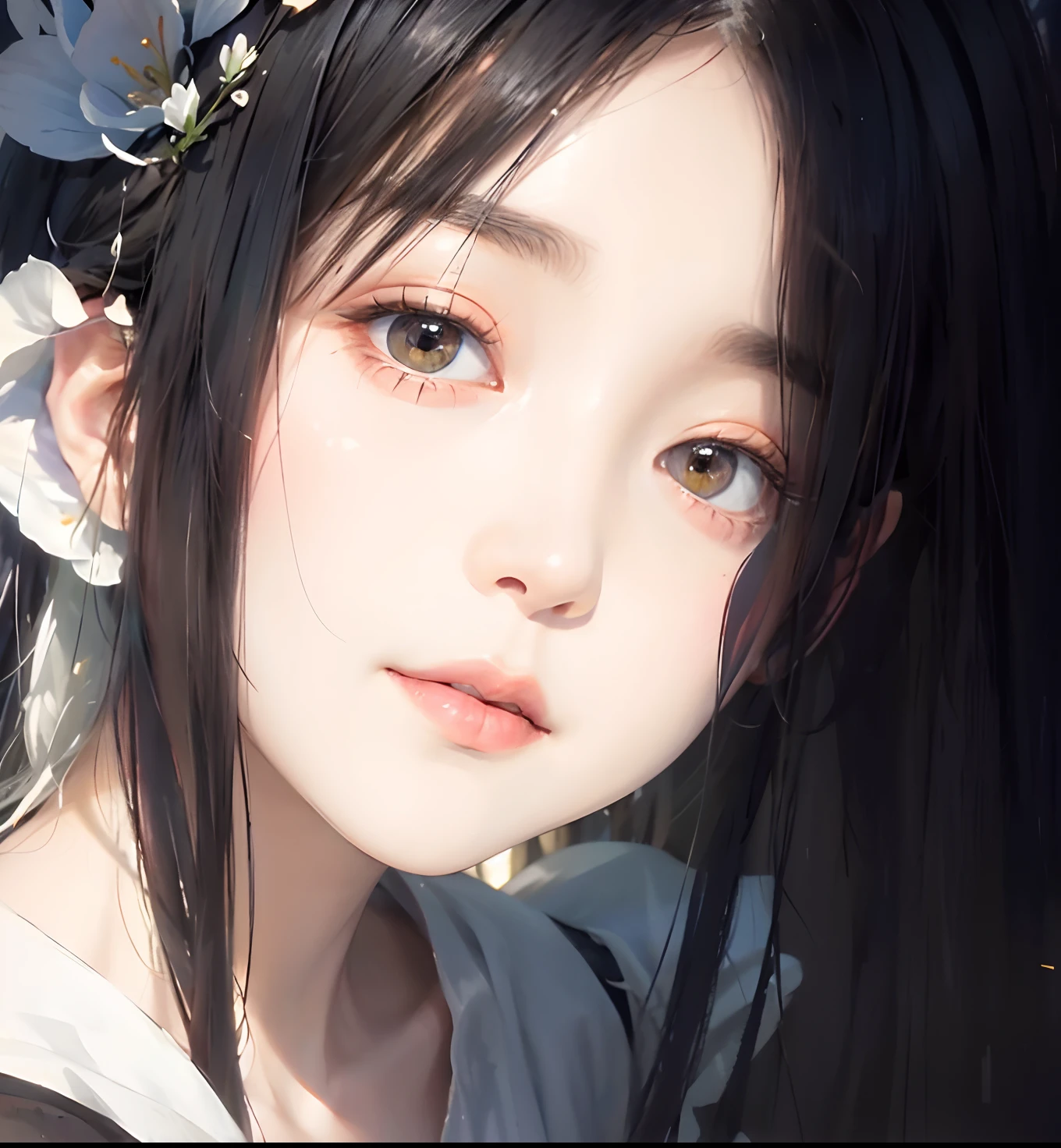 photorealistic, high resolution, soft light,1women, solo, hips up, shining skin, (detailed face),jewelry, rainbow color Hair, white_dress flower field,(dynamic angle:1.1),vivid,Soft and warm color palette, delicate brushwork, evocative use of light and shadow, wide shot,subtle details in the wilting flowers,high contrast,color contrast,