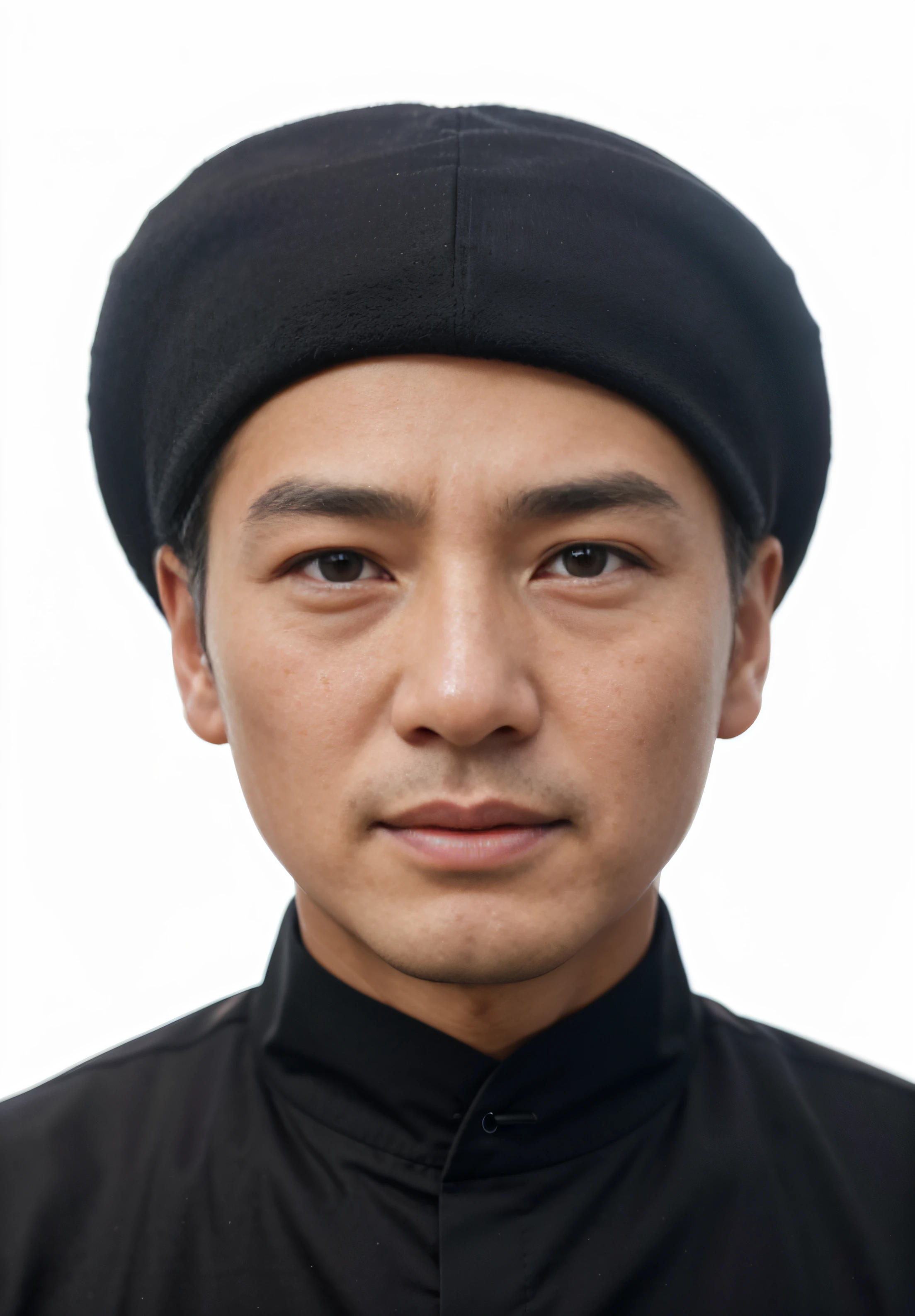 A portrait of an 85-year-old Chinese man,Mouth open,Face emaciation,without a beard,Good facial features,Symmetrical facial features,The ears are symmetrical and clear,Ultra-clear and realistic facial features,With a black towel on his head,Coordinate the truth,He is wearing a black traditional Chinese costume,White shirt with collar exposed,The texture of the clothes is clear,Ultra-clear texture,Camera shooting effect,Light and shadow are natural,Symmetrical clothes,The collar is symmetrical and coordinated,Ultra-clear realistic 8K,Very detailed eyes and face,hyper-detailing, High definition, Very detailed, Best quality, Masterpiece, , Realistis, Real, 8K wallpaper,Background details for foreground objects (Masterpiece: 1.2) (Photorealistic: 1.2) (Bokeh: 1.2) (Best quality) (Color grading) (Detailed skins: 1.3) (complex) (8K)(Movie lighting: 1.3) (Sharp focus), Glossy glossy skin, Front-facing Ultra HD, Digital SLR, Soft lighting, High quality, Skin texture, filmgrain, Close up, 超高分辨率,