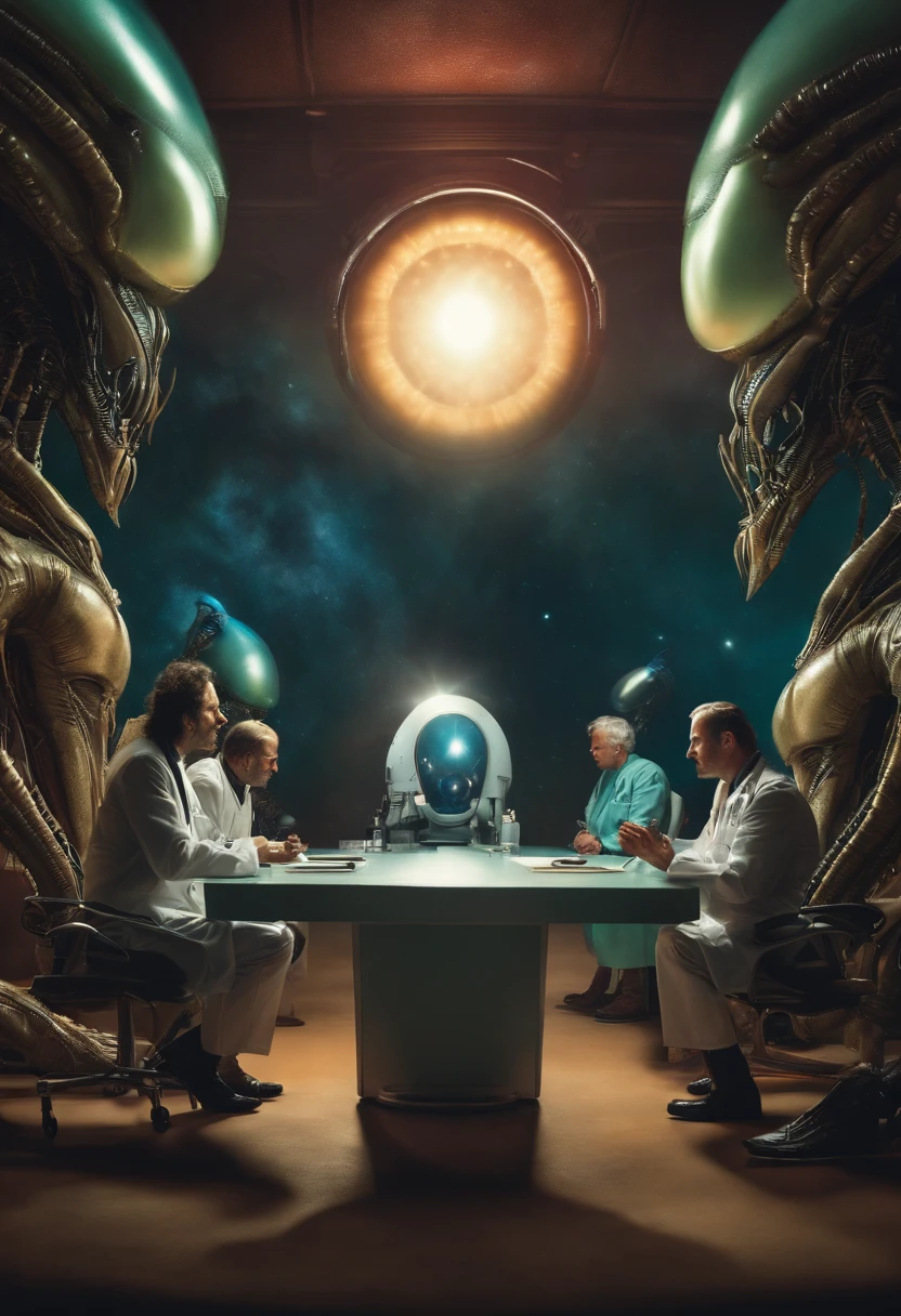 Aliens and doctors sit face to face