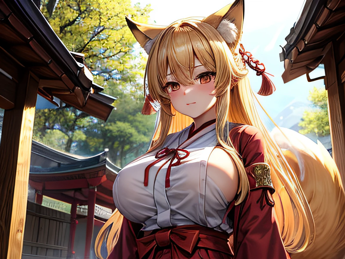foxgirl,shrine maiden,bigbreasts,blondehair,rape