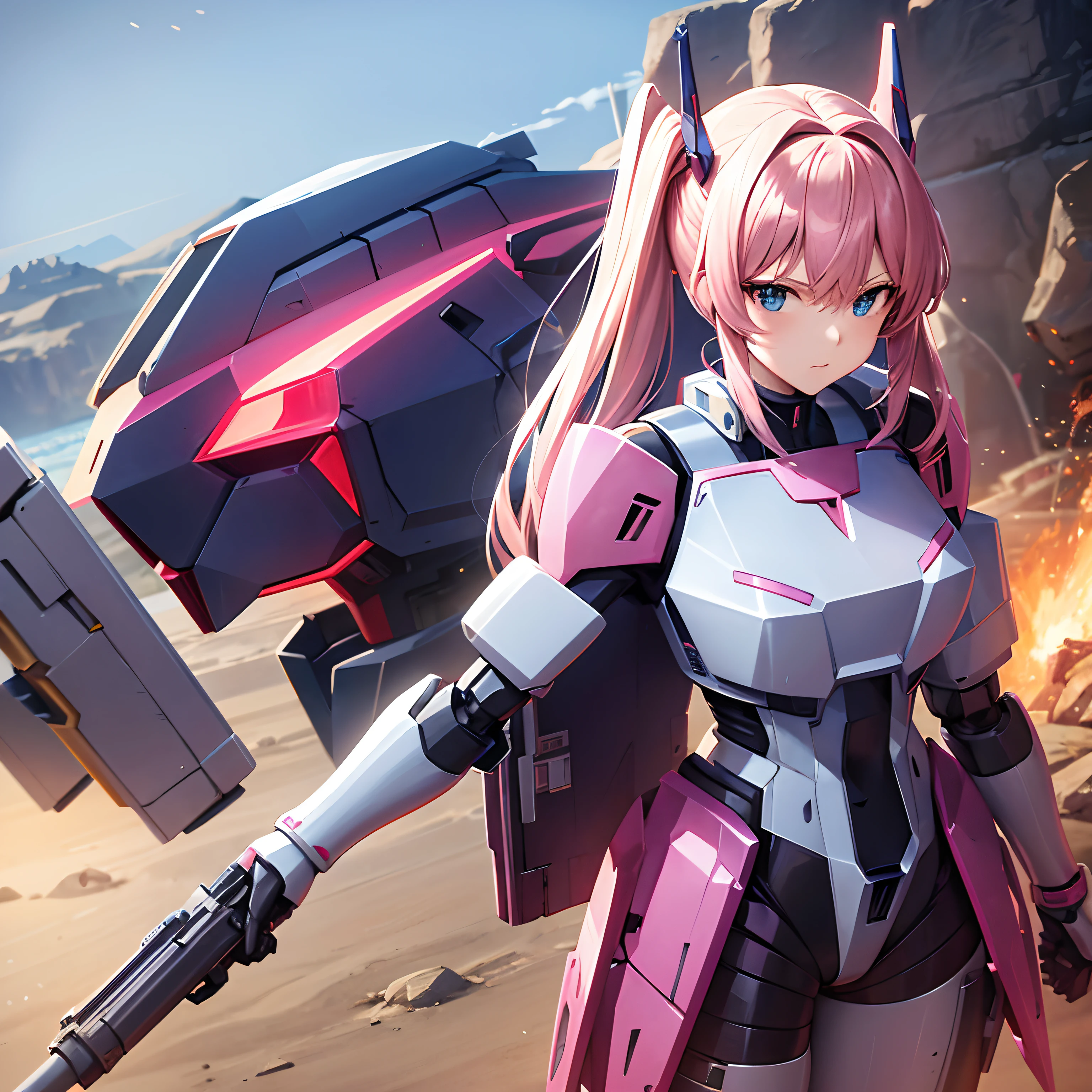 Drawings of robots with guns and guns, Streamlined pink armor, modern mecha anime, cool mecha style, female mecha, Gundam armor, Mobile Suit, anime mech armor, # Mecha, arasaka mech, eva unit-00 in the back, Anime manga robot!! Anime girl, anime large mecha robot, gundam style