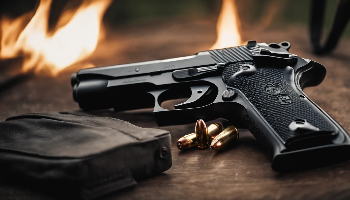 Sig Sauer P238 Pocket Pistol, held at a shooting range, firing at distant targets, empty cartridges ejecting, focused on the grip and trigger, powerful and precise, artwork, digital painting, --ar 9:16 --v 5