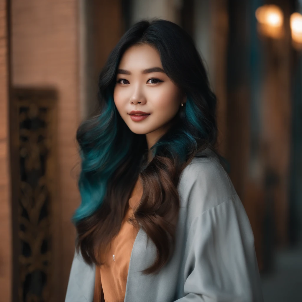 asian human　in her 20s　femele　View your phone　a smile　Bob Hair