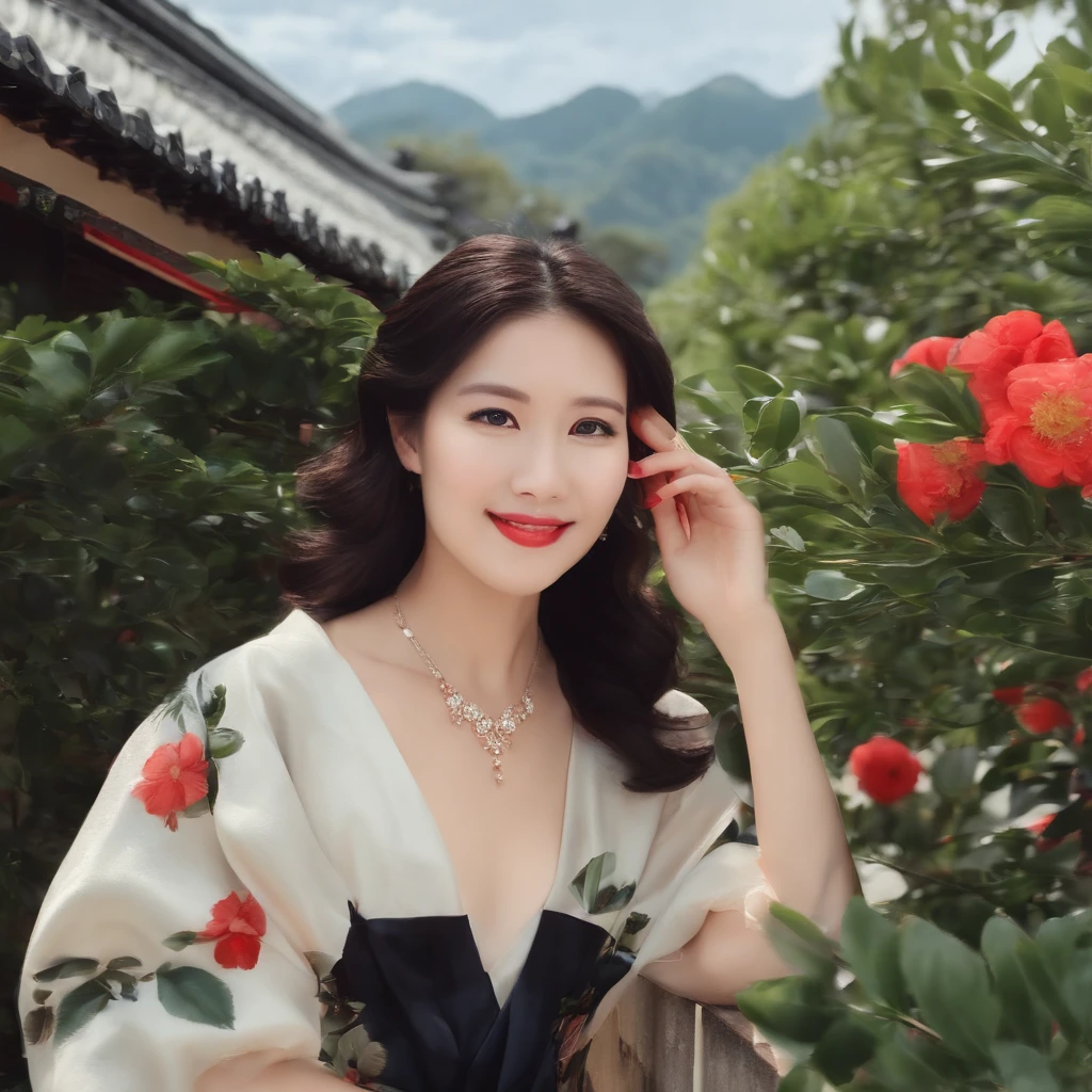 age 30s Beautuful Women soio Have a smartphone a smile Plain background japanes