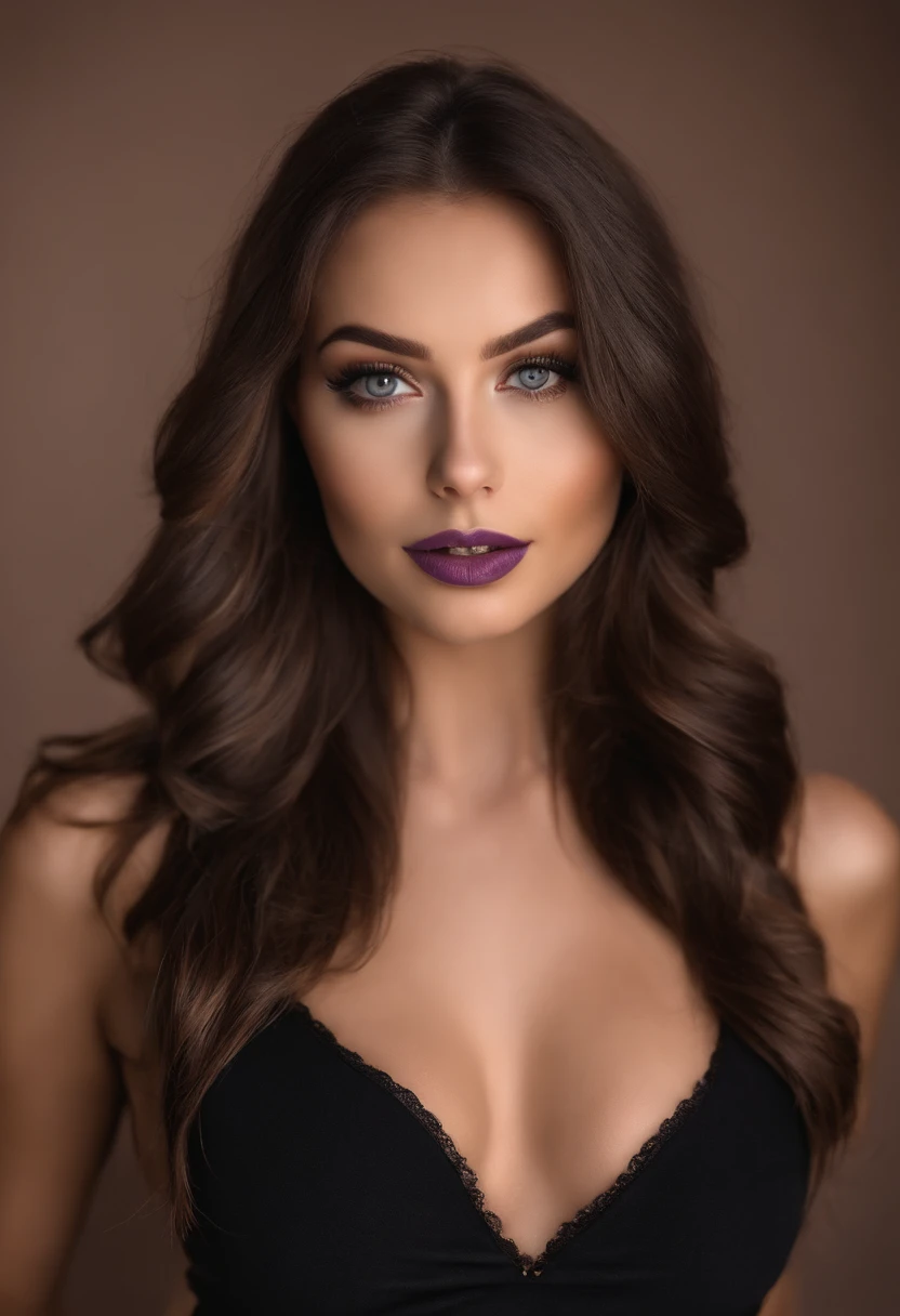 arafed frau mit schwarzen kleidern, Sexy girl with brown eyes, portrait sophie mudd, brown hair and big eyes, Selfie einer jungen Frau, Augen im Schlafzimmer, Violet Myers, ohne Make-up, Natural makeup, Blick direkt in die Kamera, Gesicht mit Artgram, dezentes Make-up, Stunning full body shot, im Schlafzimmer, Spaltung
