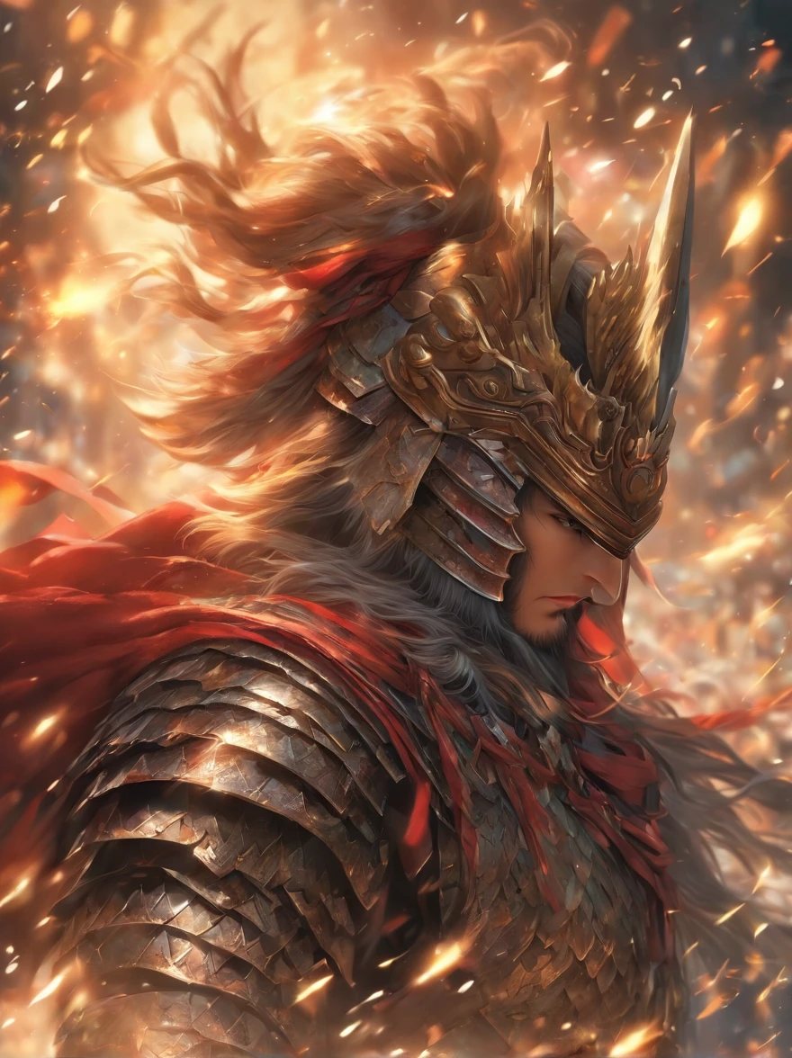 Inspired by Zhao Yun,Mikuni Shima Chao,Riding a war horse,ride horse,Horse armor,With a spear in his hand,longspear,Red show spear,armour,Flying,Exudes a powerful aura ,2K, best qualtiy,Masterpiece, Super detail, High details,Well-made beard,,(High- sharpness,ultra - detailed), tmasterpiece, 独奏, High detail, (A high resolution, ultra - detailed), Cinematic lighting, Motion blur, Ray tracing, reflective light, (Close-up), Masterpiece, Best quality, High quality, Anatomically correct, Textured skin, High details, Super detail, 1080p, hyper HD,