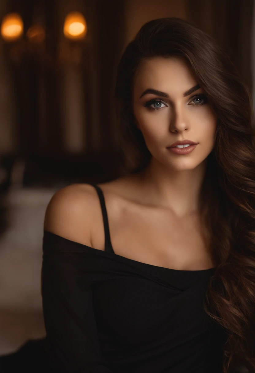 (Sharp focus:1.2), Photo, Charming French girl, (Beautiful face:1.3), Detailed eyes, lusciouslips, (B cup breasts:1.0),Black silk lace corset,(cleavage 1.3),Wavy hair,cinmatic lighting:1.2,Depth of field, Bokeh, 8K, hdr.