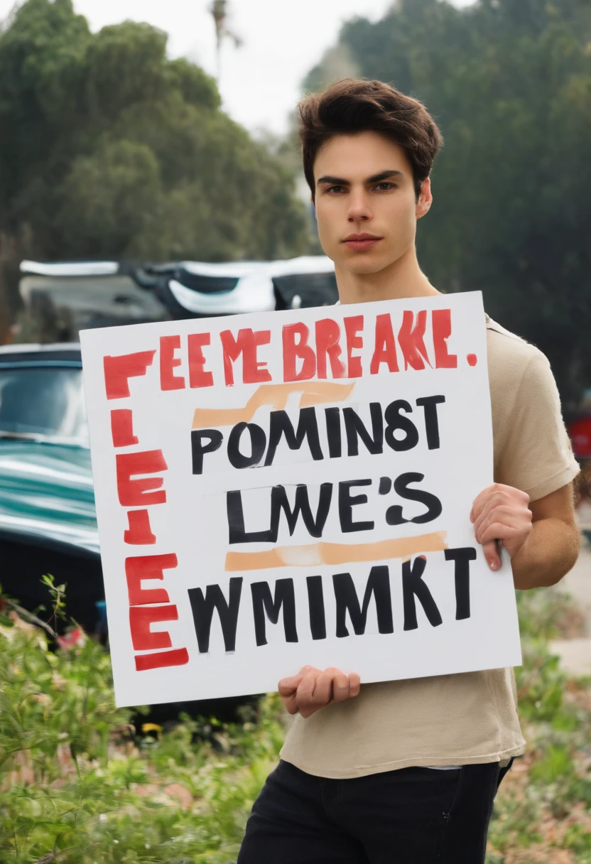 Elliot Rodger holds a feminist sign