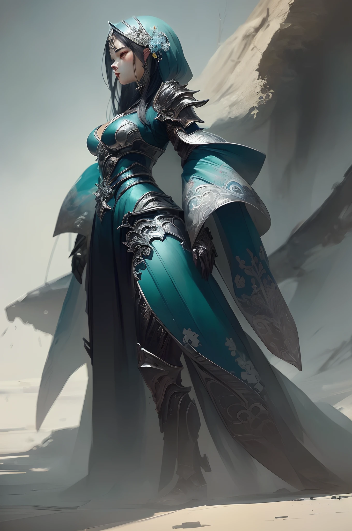 a close up of a woman in a silver and blue dress, chengwei pan on artstation, by Yang J, detailed fantasy art, Stunning character art, Fanart Meilleure ArtStation, epic exquisite  character art, Beautiful armor, Extremely detailed Artgerm, Detailed digital anime art, Artgerm on ArtStation Pixiv, Armor Girl