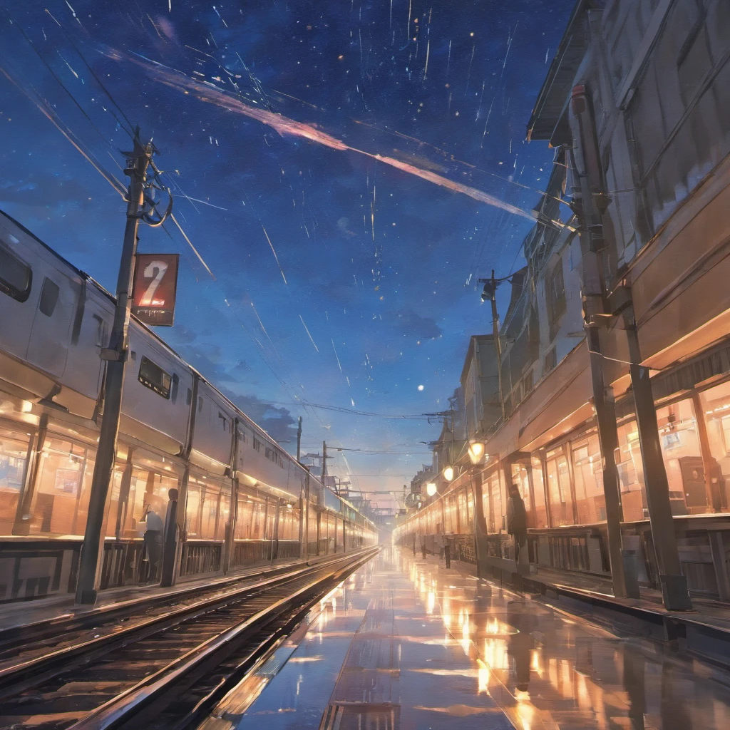 Masterpiece, Anime train passing through bodies of water on tracks, Bright starry sky. Romantic train, Makoto Shinkai's picture, Pisif, concept-art, Lofi art style, Reflection. By Makoto Shinkai, Lofi art, beautiful anime scenes, Anime landscape, Detailed scenery —width 672, in the style of makoto shinkai, Makoto Shinkai's style, Enhanced detail.