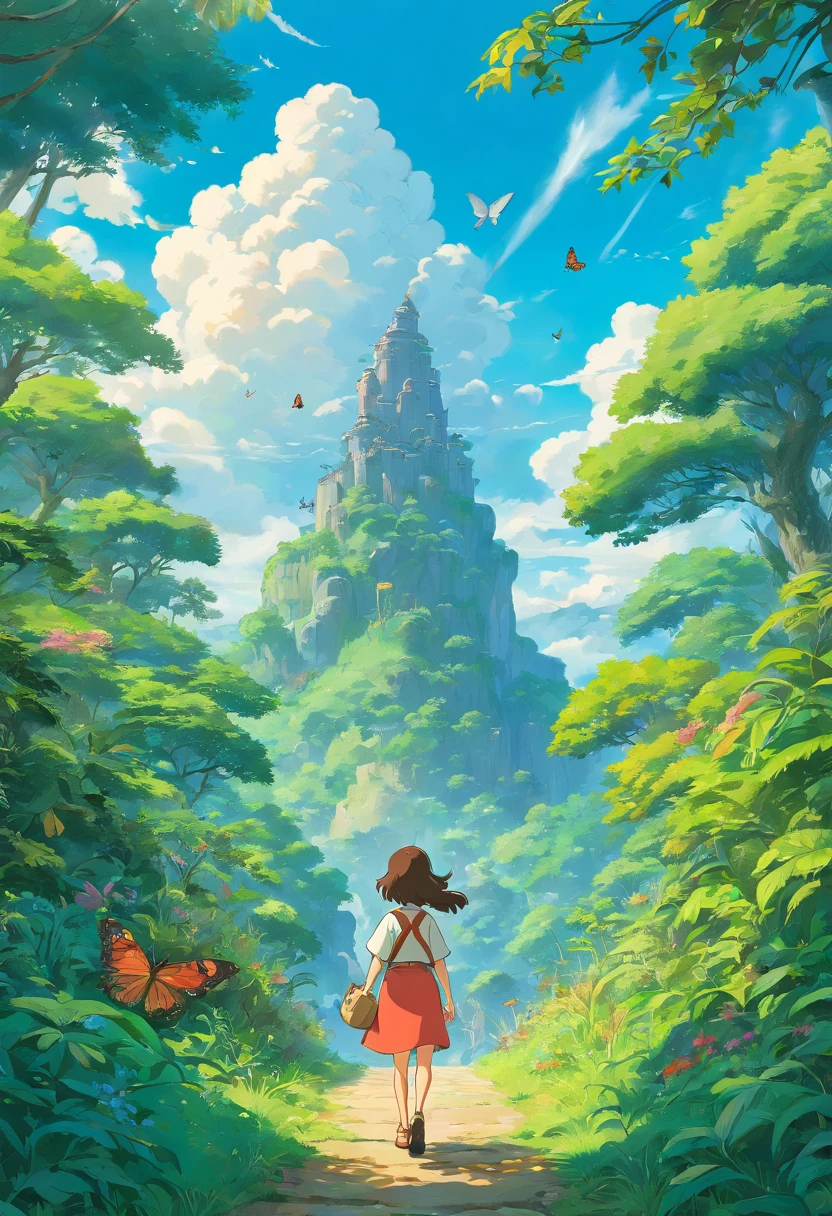 extremely detailed 8k wallpaper,masterpiece, best quality, ultra-detailed, Amazing, beautiful, nature, sky and ground, heavy wind, line cloud,Light shoot from the cloud, butterflies, jungle