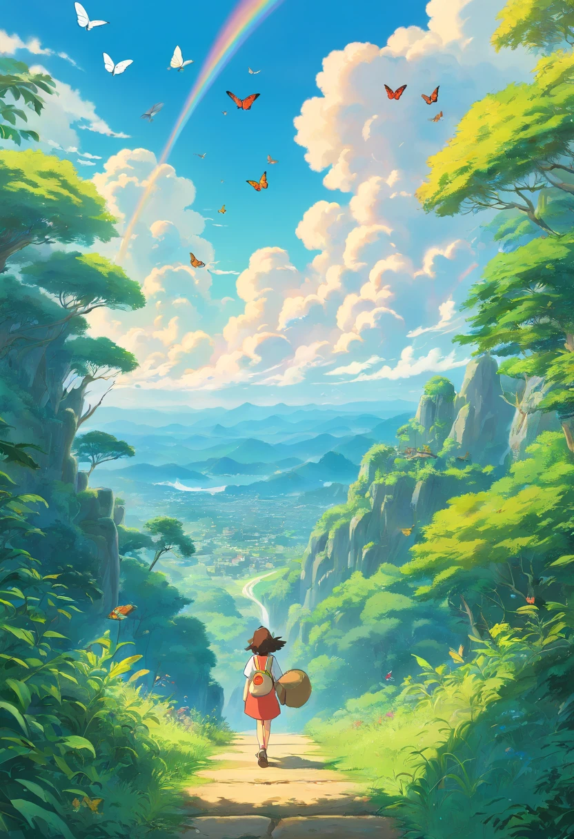 extremely detailed 8k wallpaper,masterpiece, best quality, ultra-detailed, Amazing, beautiful, nature, sky and ground, heavy wind, line cloud,Light shoot from the cloud, butterflies, jungle