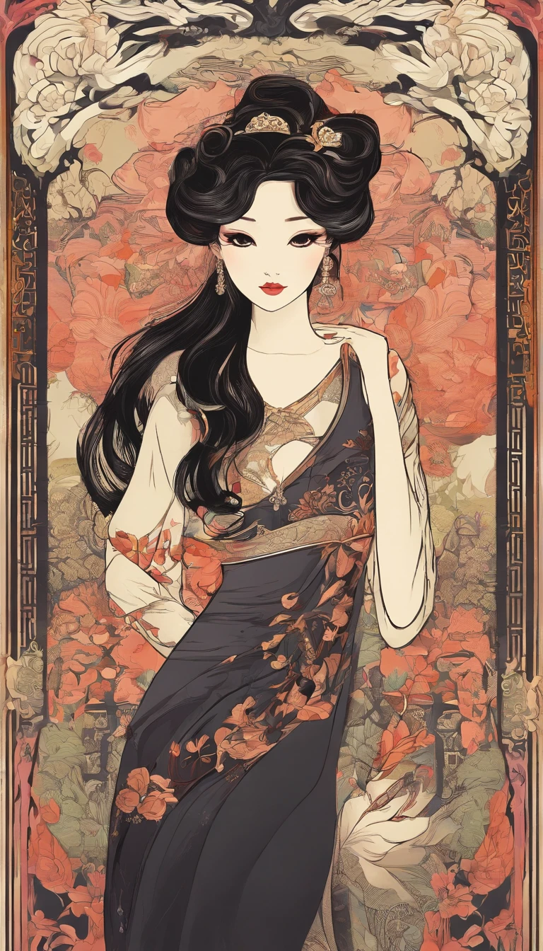 Shanghai retro style，In bustling Shanghai，There is a young girl who loves to dye her hair，She has long black and shiny hair，Walk through the streets，It attracted many admiring eyes。