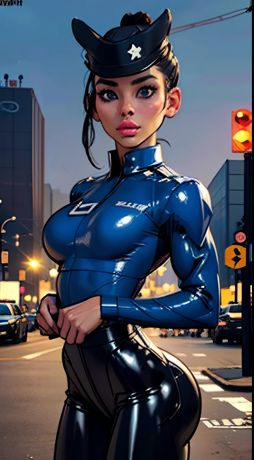 (Cowboy shot:1.5) 1 Same Girl , Perfect Beautiful , mature Face , ((korean woman)), Korean 18 Years Old , (((large hair bun:1.4)) , ((1920s clothing and style))), ((cap:1.5)),Athletic Body , ((small breasts:1.5)) Extreme Detailed Portrait With Bokeh Effect , Realistic Lighting , Night Street View , Dark Vibe , (petite body:1.7) streets , Gothic Makeup , Posing Like a Model , Look at Viewer, ((puffy lips:1.3)), cool lighting, blue street lamp light((sunset ambiance light:0.8))