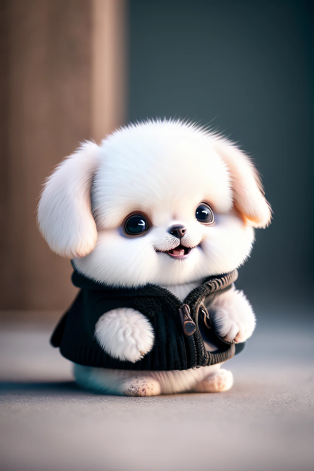 Dog, Chubby, Pomeranian, no_humans, Depth of Field, Disney Style, DARK_Glam, Dressed DRK_Glam, Deep Shadow, (Dark: 1.4), (8k, RAW Photo, Best Quality, Masterpiece: 1.2), Happy Expression