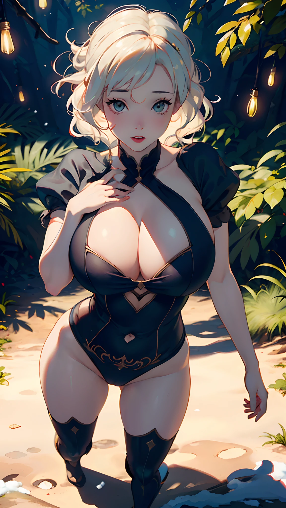 (hyper-realistic full-body photograph) of the ((-yeld Ruan girl:1)), with exceptionally albino_(pale skin and long, dark hairstyles). She possesses a curvy_muscular_((voluptuous and prominent figure with a perfect hourglass silhouette and muscle shaped)),. The image aims to capture her in a bottom-up perspective, She's ((wearing a Erotic snow_white character costume)), erotic-con showcasing her devotion to the SnowWhite by Disney fandom. This photograph is a celebration of the Disney character, emphasizing the (VFX-enhanced colors that bring a touch of fantasy to the real world). (The camera lens is set at 35mm, offering a wide-angle shot that emphasizes her height, extremely seductively and the intricate details of the costume). (The lighting should be dramatic), ((accentuating the shadows and highlights on her sexy full figure)) (like by Netflix movie wallpaper) ((The desired level of detail is extraordinarily high, and the image should be in ultra-high definition, highlighting the vivid colors and textures)). The goal is to create a captivating photograph that immerses viewers in a ((hyper-realistic fantasy forest)).