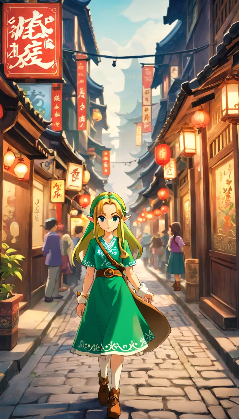 Shanghai retro style，wide angles，In bustling Shanghai，There is a young girl who loves to dye her hair，She has long black and shiny hair，Walk through the streets，It attracted many admiring eyes。