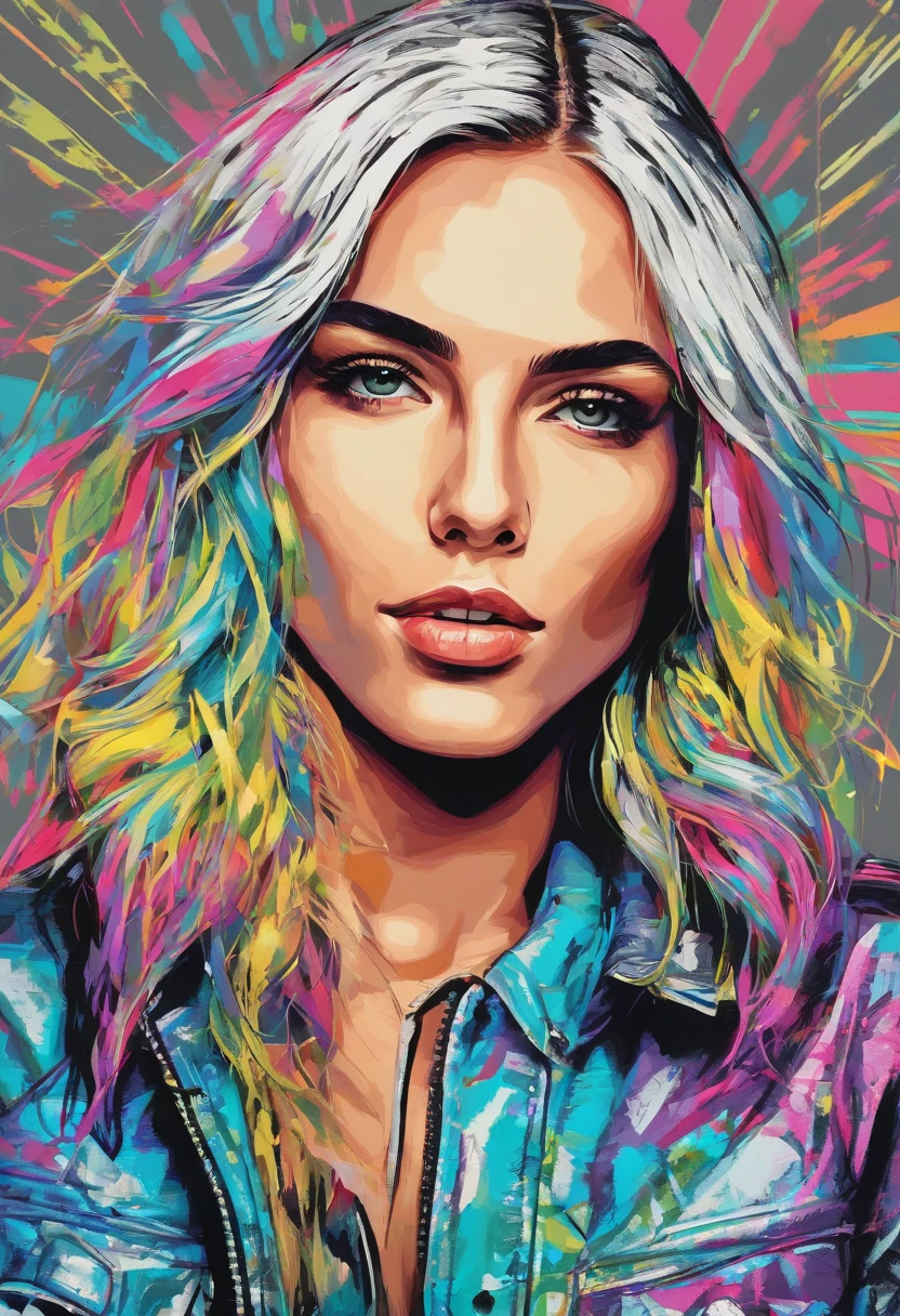 uma pintura de uma mulher linda atraente com cabelos loiros e olhos azuis, usando uma blusa de moletom,inspirada em "Selina Kyle", trending on art station, , detailed hyper-realistic rendering, estilo de rua, Pose intimidadora, roupas com moda, Samurai Urbano, miau, West Slavic features, 8 1 5, Animacoes