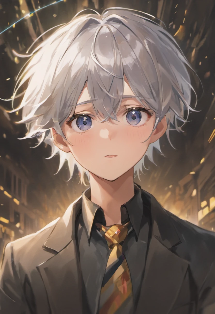(best quality,high-res,masterpiece:1.2),ultra-detailed,(photorealistic:1.37),professional portrait photography,silver-haired boy,stylish,vibrant colors,dramatic lighting,boy's head