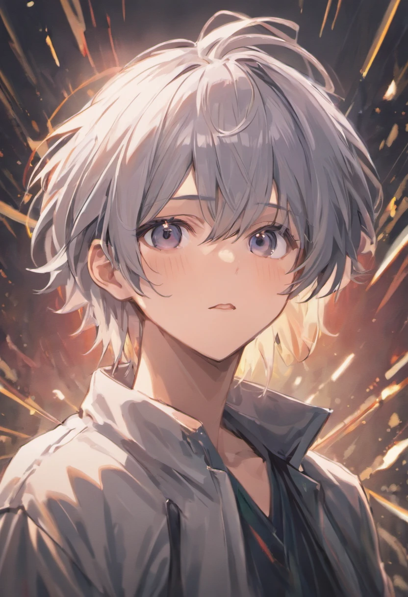 (high-res, masterpiece:1.2),ultra-detailed, (photorealistic:1.37), professional portrait photography, silver-haired boy, stylish, vibrant colors, dramatic lighting, boy's head