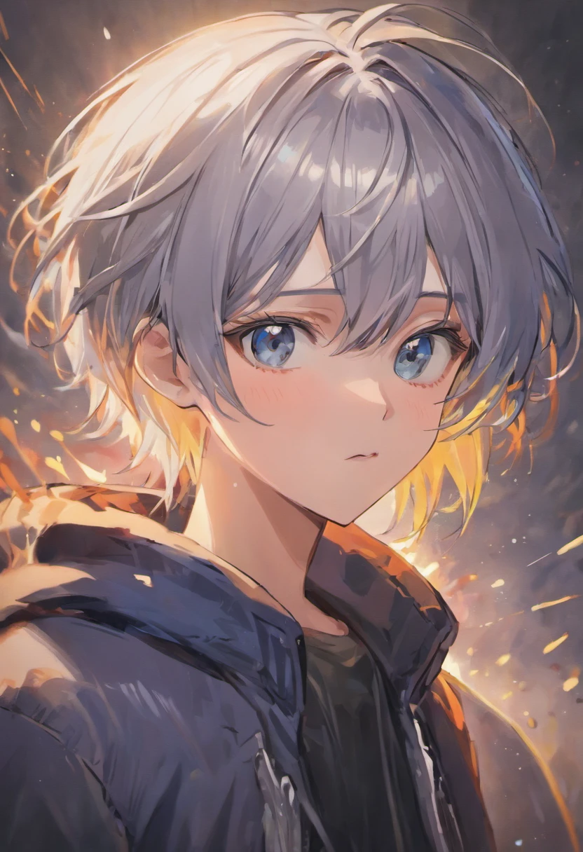 (high-res, masterpiece:1.2),ultra-detailed, (photorealistic:1.37), professional portrait photography, silver-haired boy, stylish, vibrant colors, dramatic lighting, boy's head