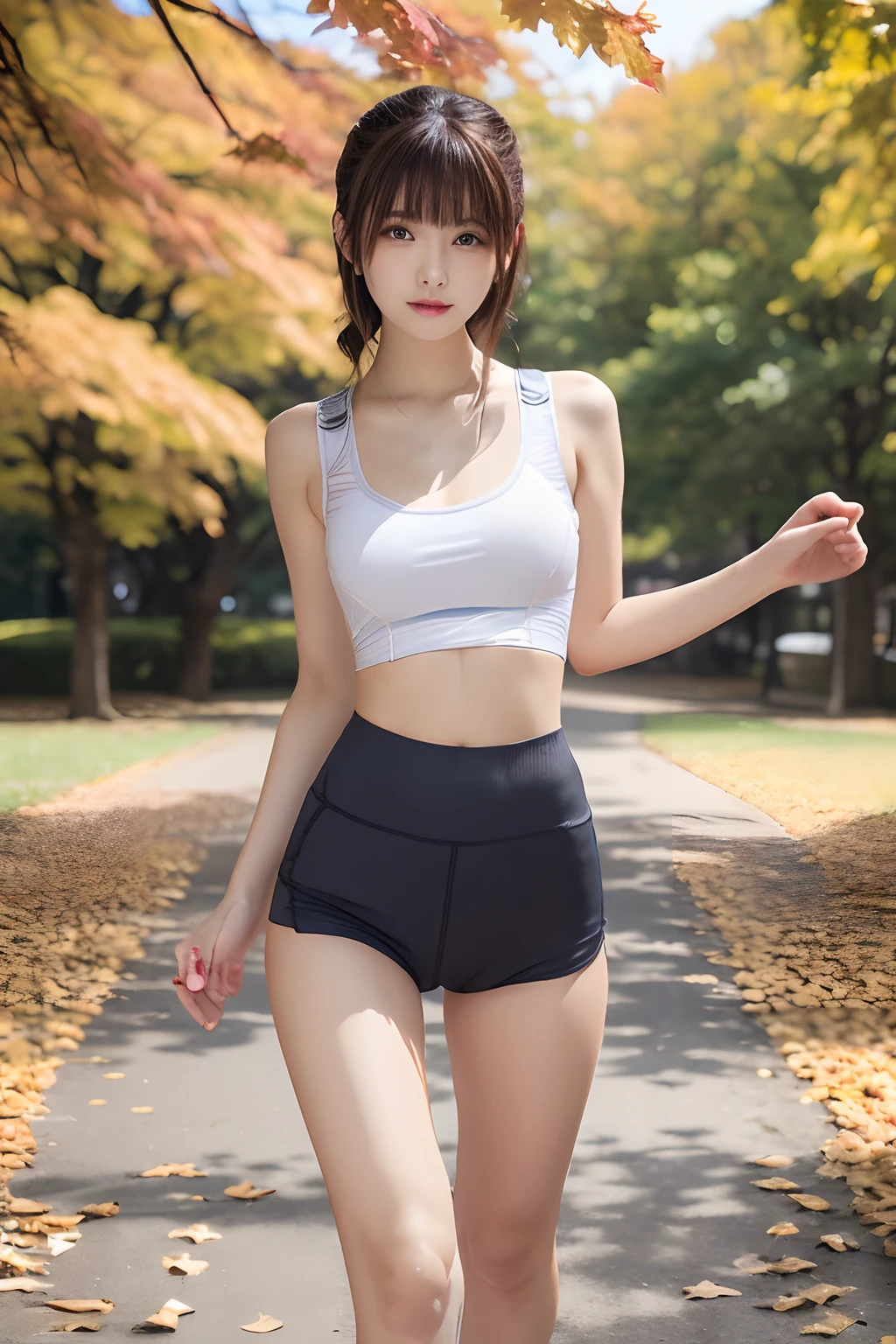 (((Staring at the audience)))、((smile))、((Open Stance))、(かわいいTeenファッションモデル:1.5),Bust Focus, blue eyes, Natural light, Underarm, Thin waist, Perfect Lips, like々Shii, Teen, Background pedestrian street、((White tight crop top)),Narrow waist、((Fitness Wear)),((セクシーなlikeい女性の体:1.4)),Large Bust、View from the front、Stand with your feet apart、