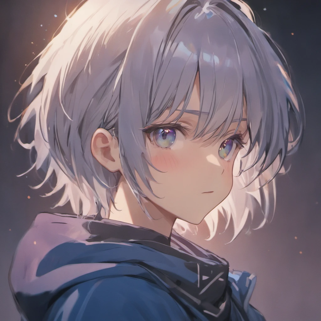 (High-res, Masterpiece:1.2),Ultra-detailed, (Photorealistic:1.37), Professional portrait photography, Silver-haired boy, Stylish, Vibrant colors, Dramatic lighting, Boy's head