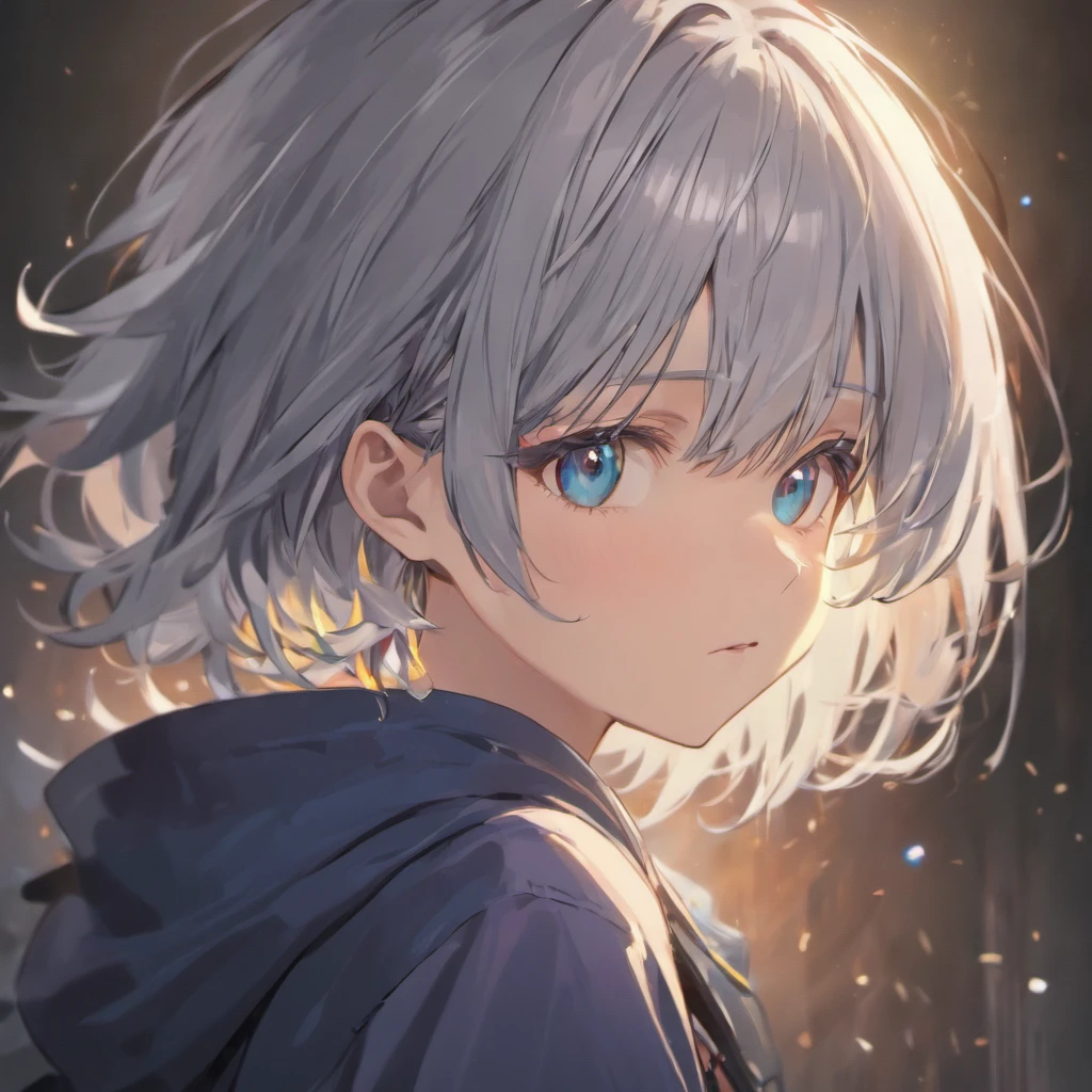 (High-res, Masterpiece:1.2),Ultra-detailed, (Photorealistic:1.37), Professional portrait photography, Silver-haired boy, Stylish, Vibrant colors, Dramatic lighting, Boy's head