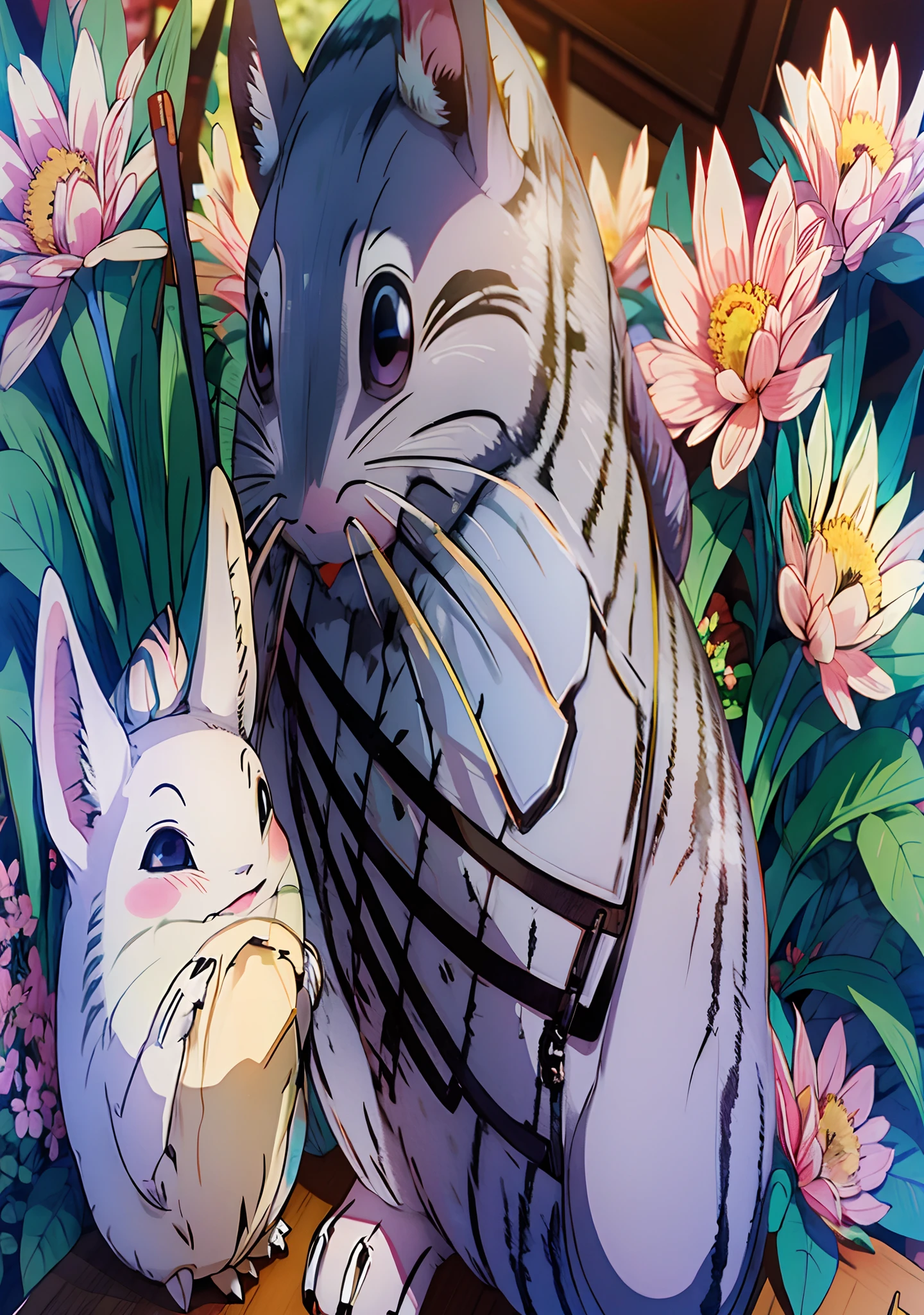 phone background,Totoro,surrounded by colorful flowers
