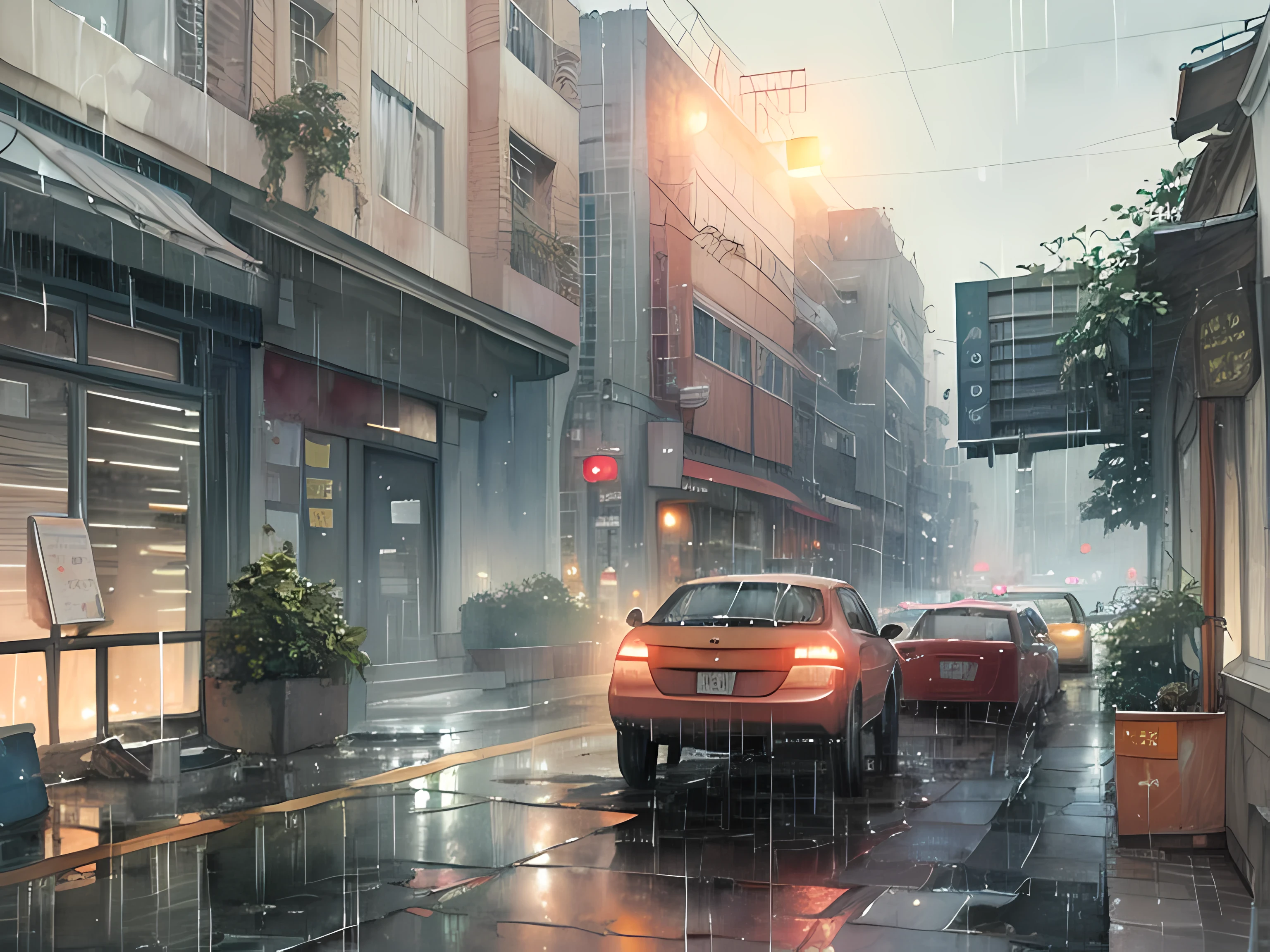 (((masutepiece))), hyperdetails, (((Heavy rain:1.5))), (((Street:1.3))), Extremely detailed, superfine illustration, (((Watercolor wash))), line-drawing, Approaching perfection, Insanely detailed, Concept art, epicd, Cinematic,